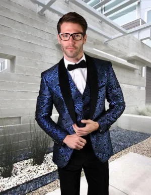 2PC VELVET SUIT TAILORED FIT FLAT FRONT VELVET PANTS WITH BOW TIE | VL-101-Royal
