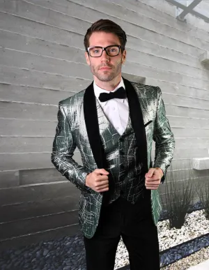 2PC VELVET SUIT TAILORED FIT FLAT FRONT VELVET PANTS WITH BOW TIE | VL-102-Green
