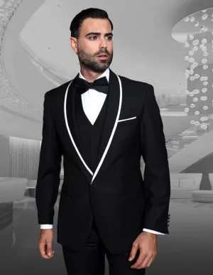 3 Pc Flat Front Pants With Bow Tie | Genova | Black