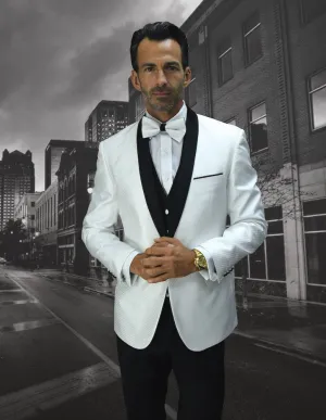 3 Pc Flat Front Pants With Matching Bow Tie | BELLAGIO-6| White