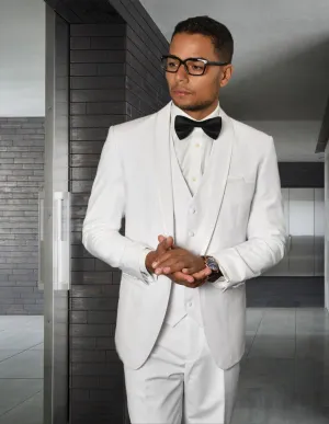 3 Pc Flat Front Pants With Matching Bow Tie| CAESAR| White