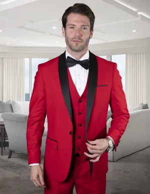 3pc Tailored Fit Flat Front Pants Shawl Lapel Tuxedo  | Tux-sh | Red