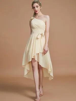 A-Line One-Shoulder Sleeveless With Layers Asymmetrical Chiffon Bridesmaid Dresses