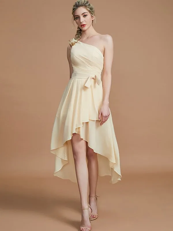 A-Line One-Shoulder Sleeveless With Layers Asymmetrical Chiffon Bridesmaid Dresses