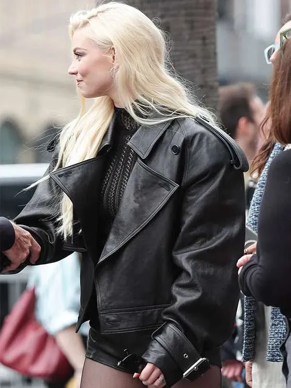 Anya Taylor Joy Black Biker Leather Jacket