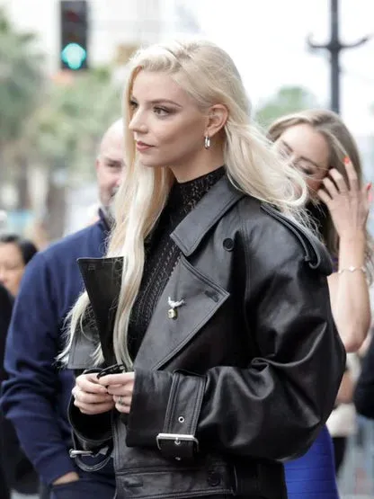 Anya Taylor Joy Black Biker Leather Jacket