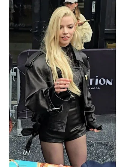 Anya Taylor Joy Black Biker Leather Jacket