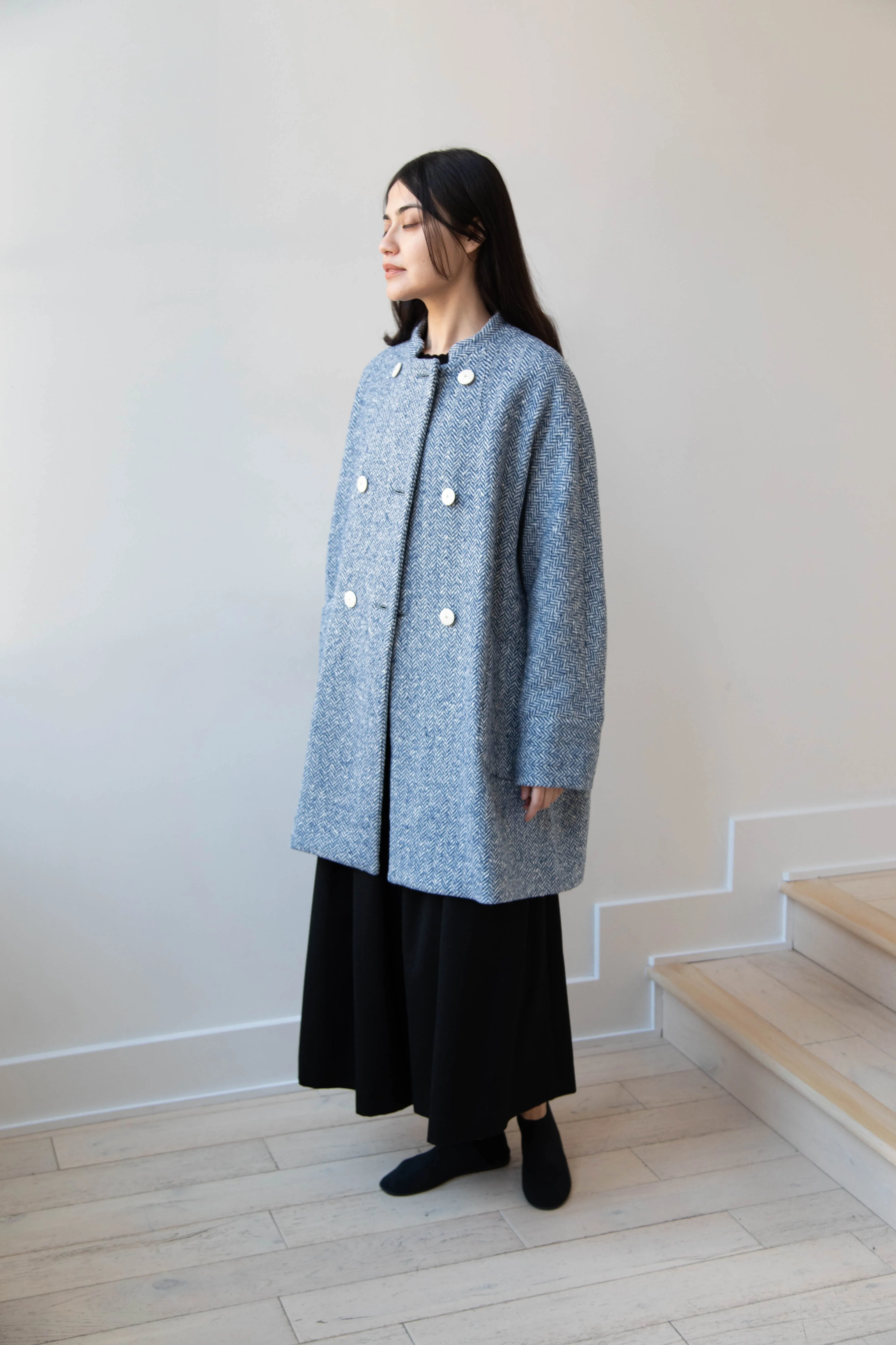 Arts & Science | Balloon Coat in Light Blue Herringbone