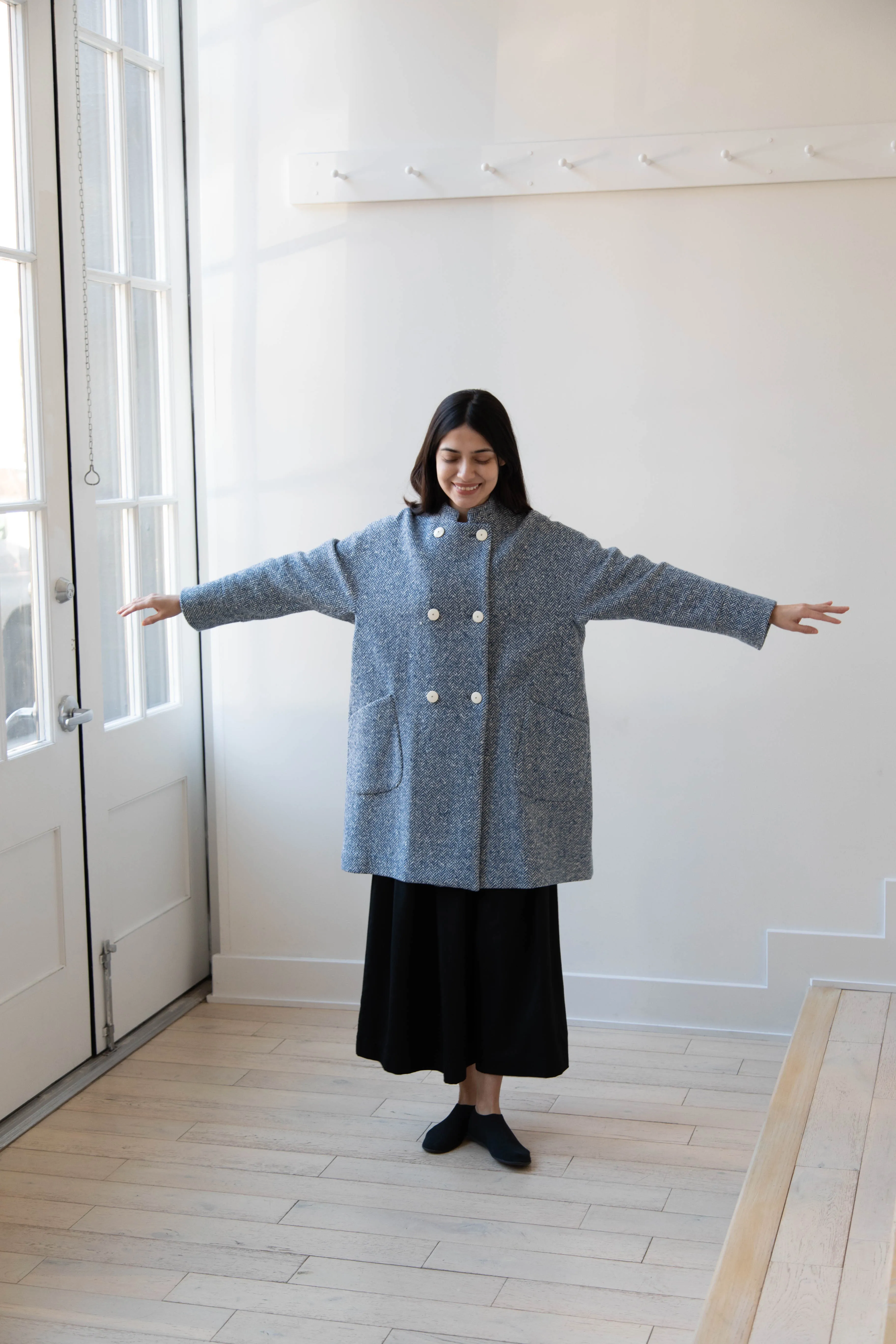 Arts & Science | Balloon Coat in Light Blue Herringbone