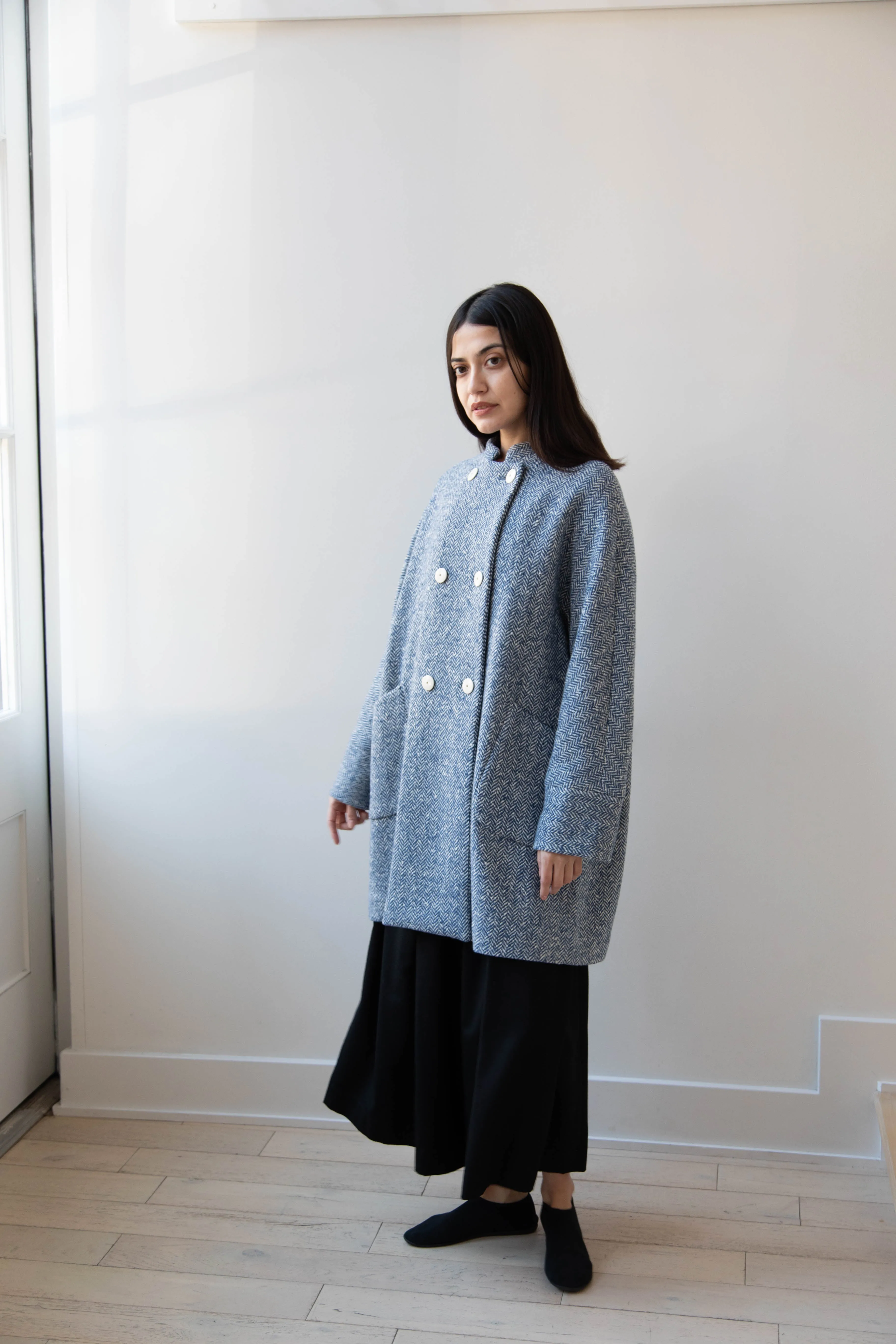 Arts & Science | Balloon Coat in Light Blue Herringbone