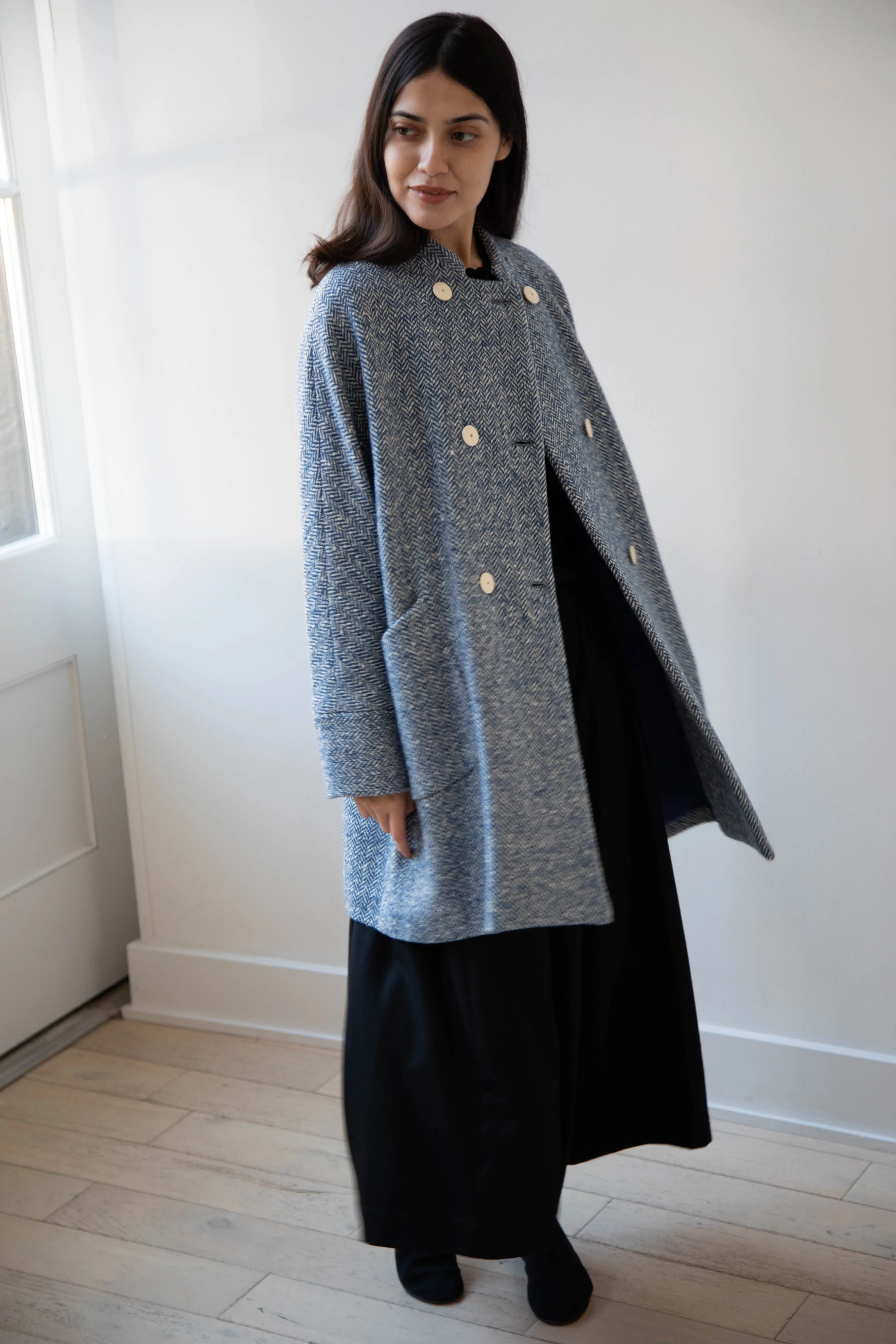 Arts & Science | Balloon Coat in Light Blue Herringbone