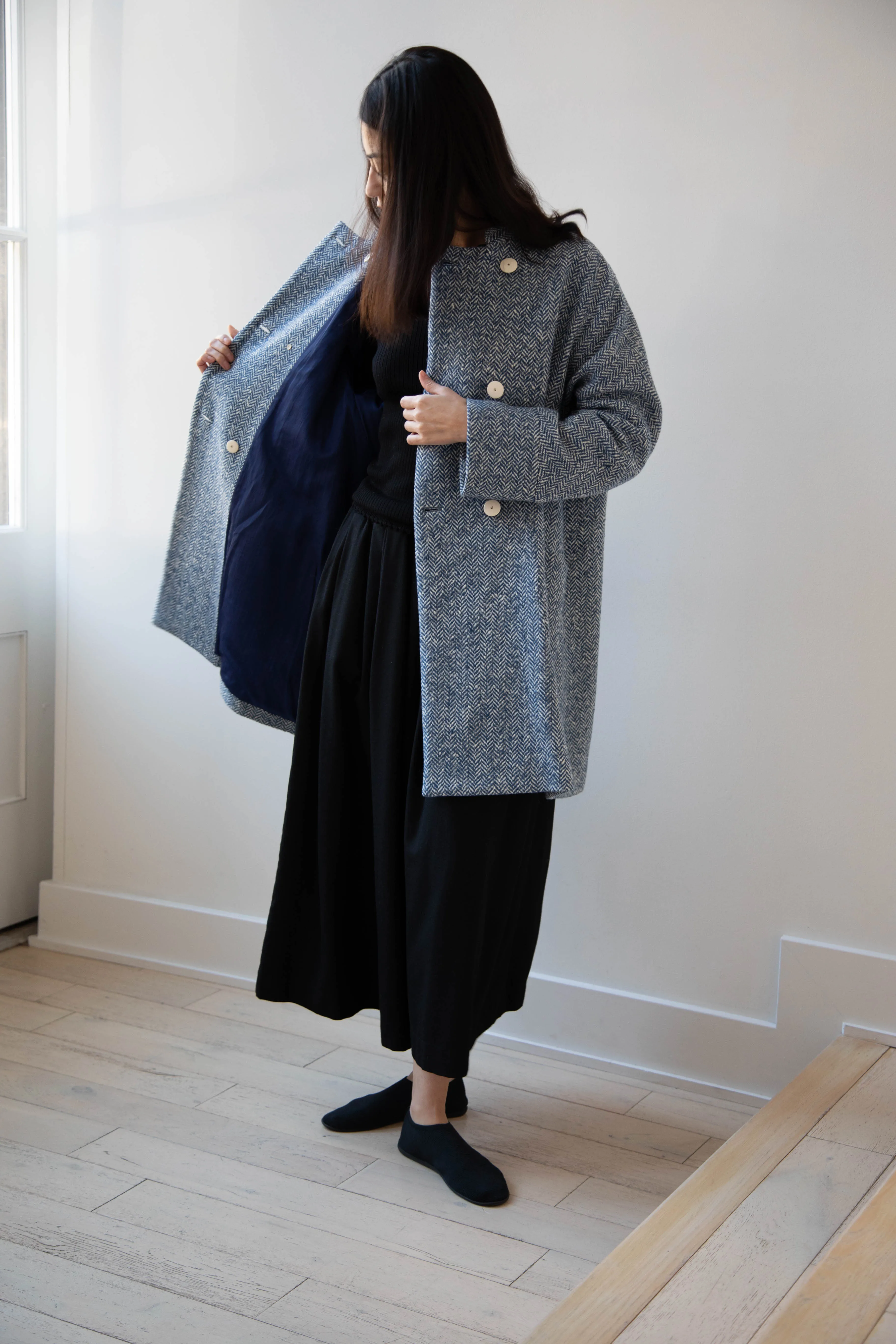 Arts & Science | Balloon Coat in Light Blue Herringbone