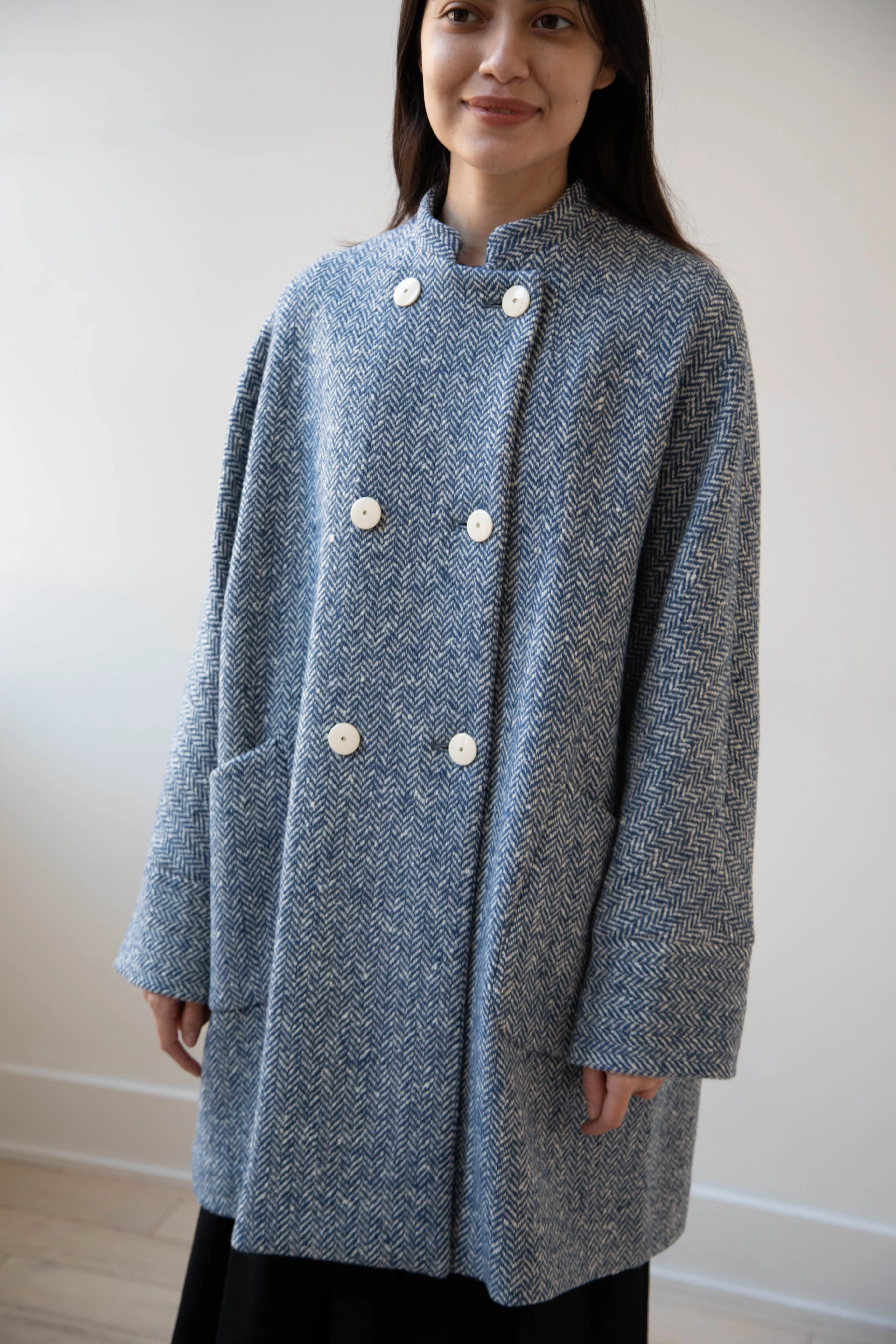Arts & Science | Balloon Coat in Light Blue Herringbone