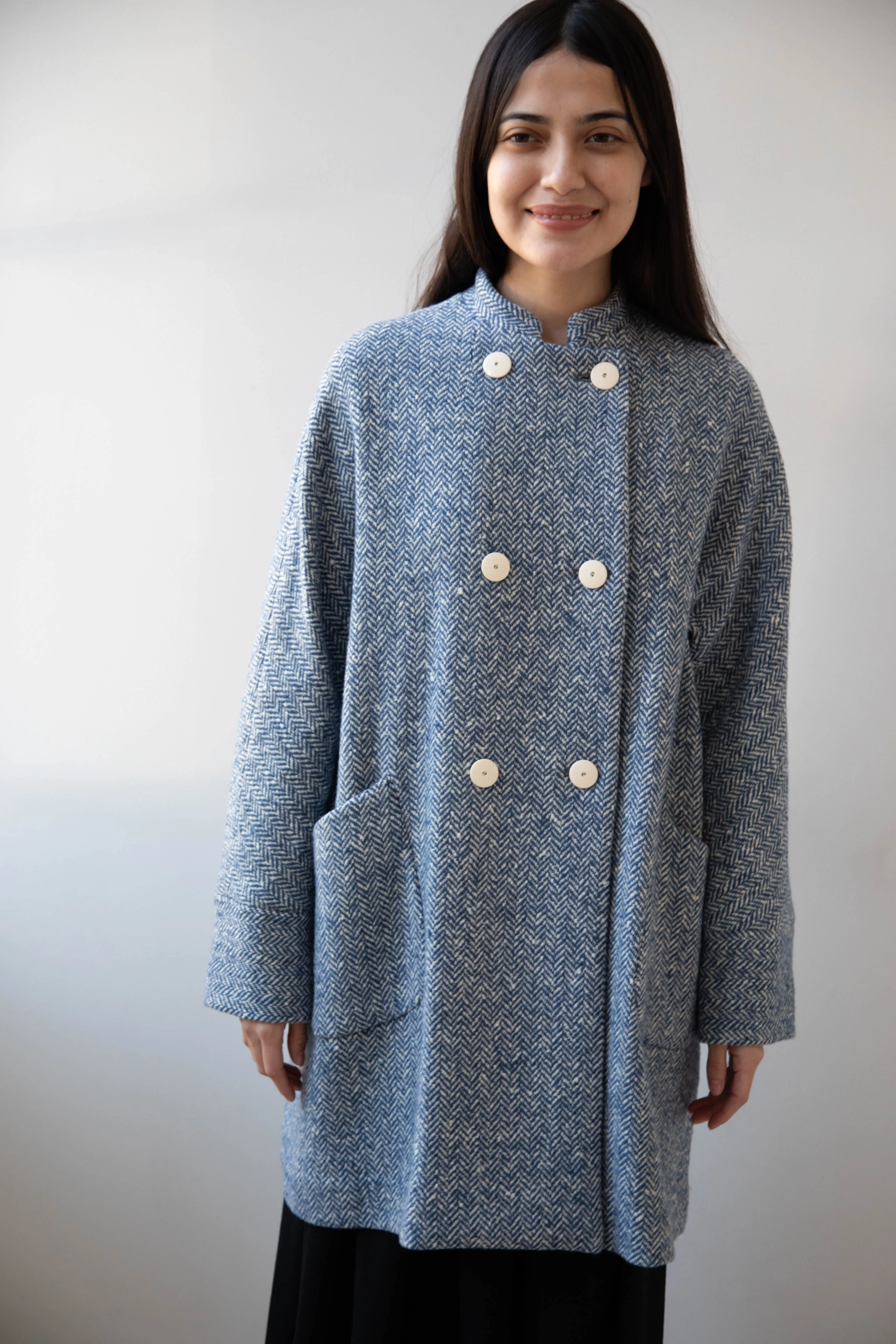 Arts & Science | Balloon Coat in Light Blue Herringbone