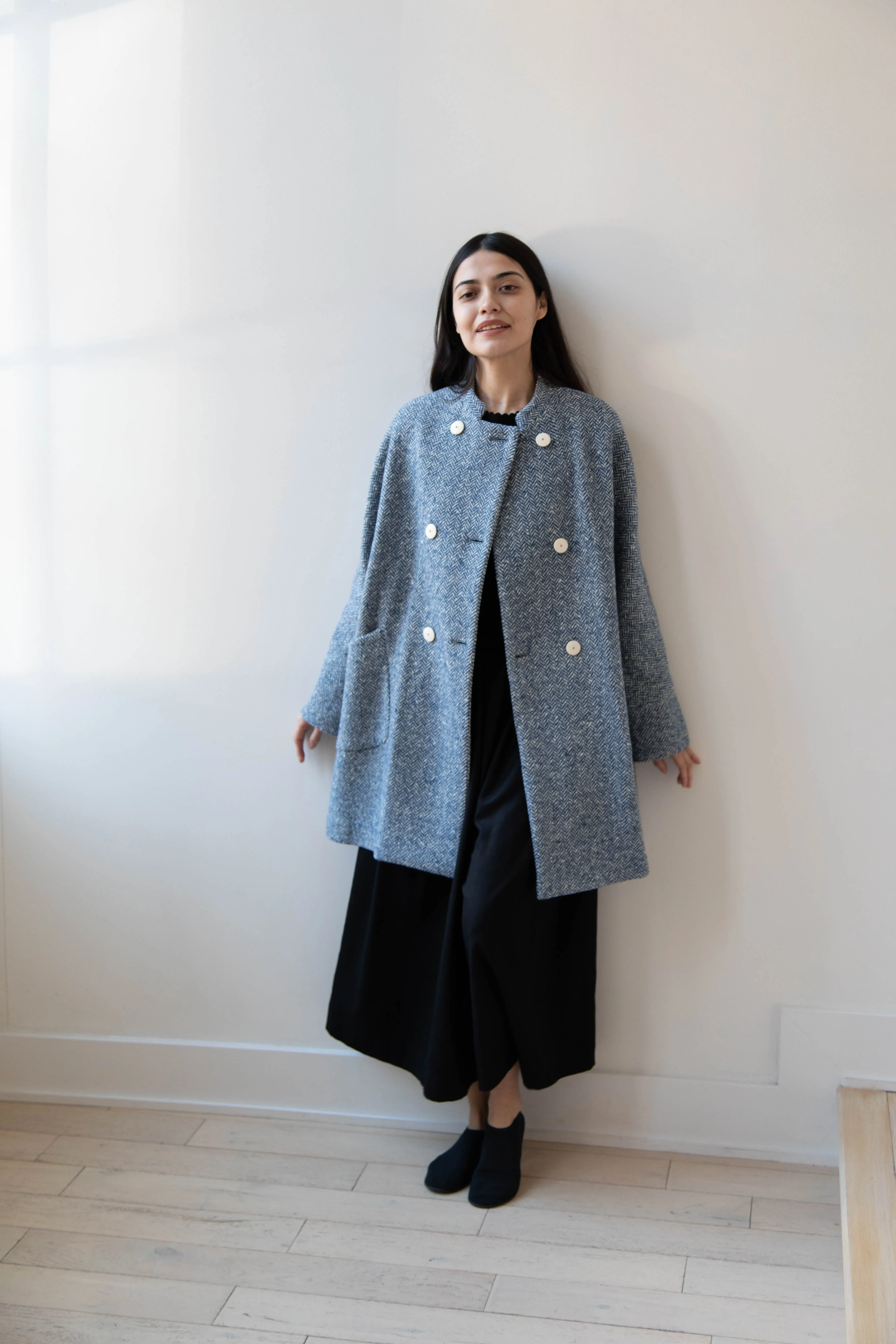 Arts & Science | Balloon Coat in Light Blue Herringbone