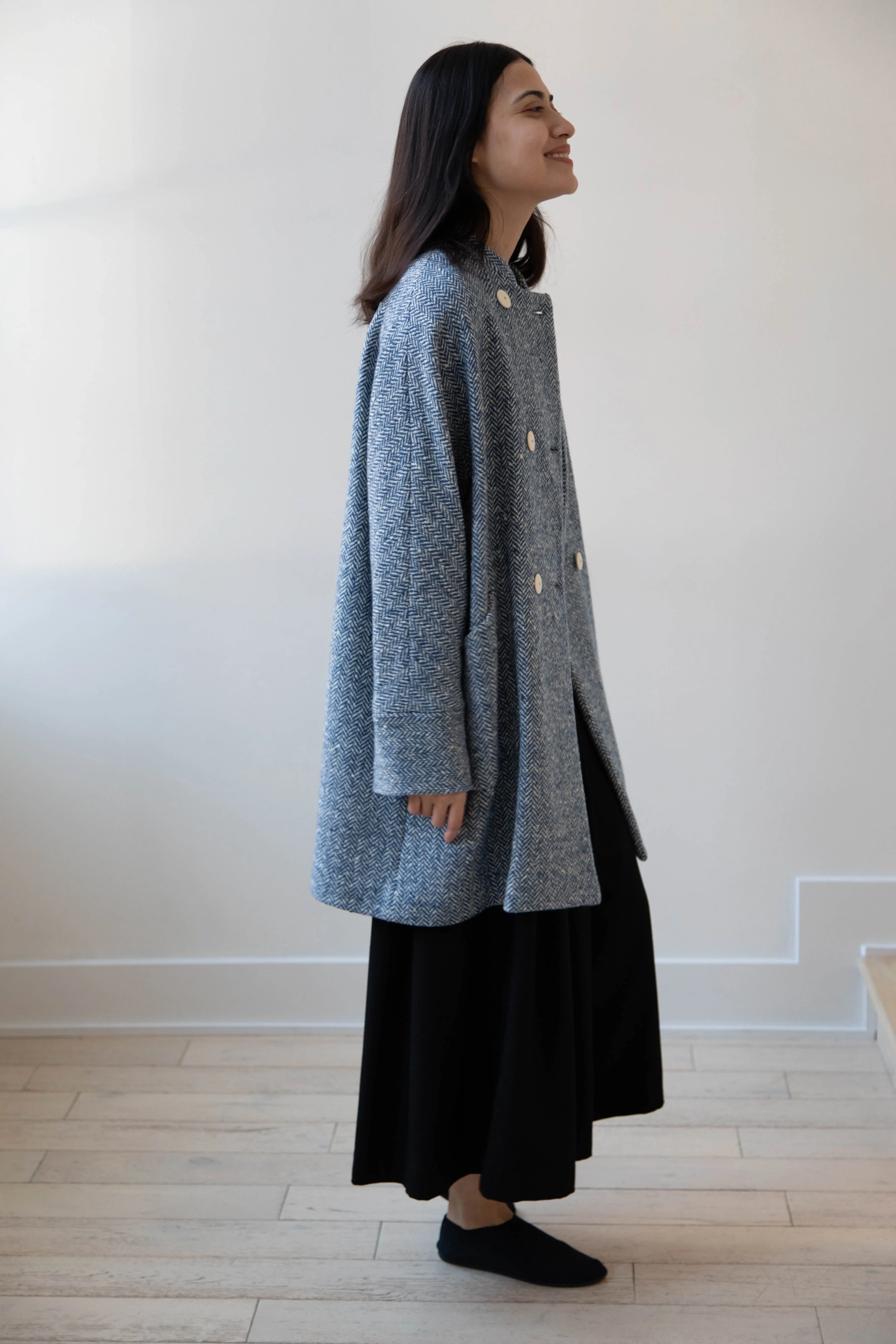 Arts & Science | Balloon Coat in Light Blue Herringbone