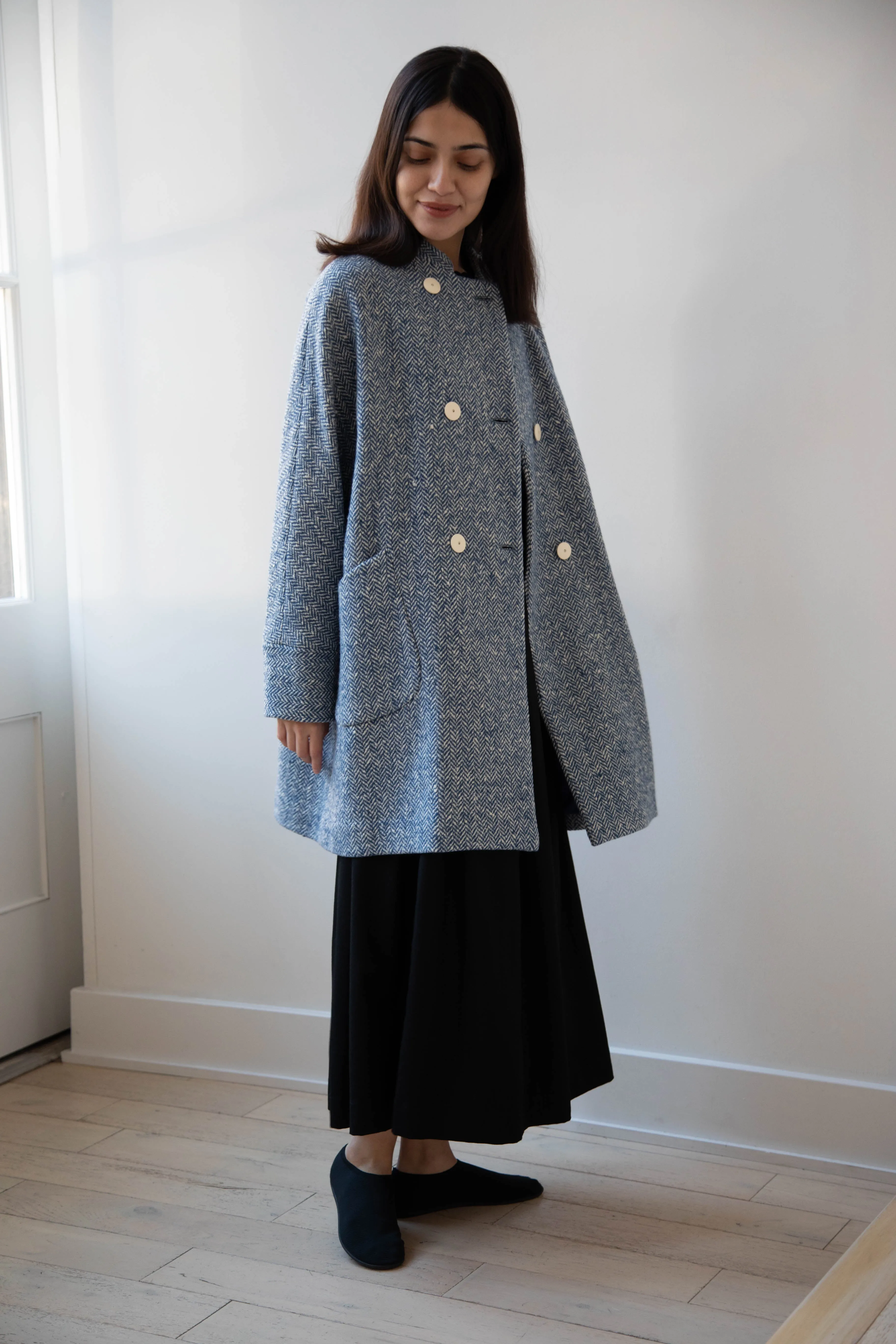 Arts & Science | Balloon Coat in Light Blue Herringbone