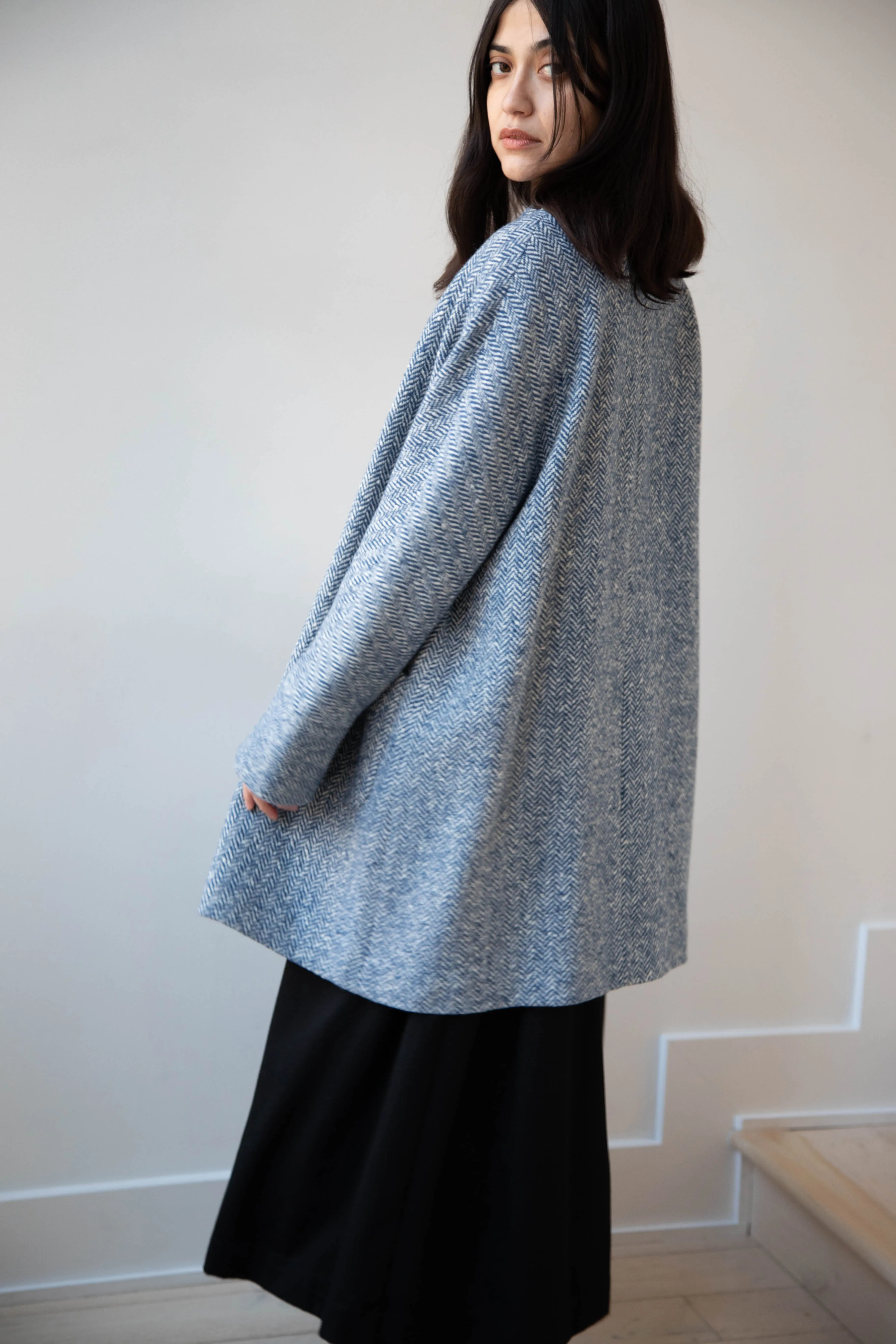 Arts & Science | Balloon Coat in Light Blue Herringbone