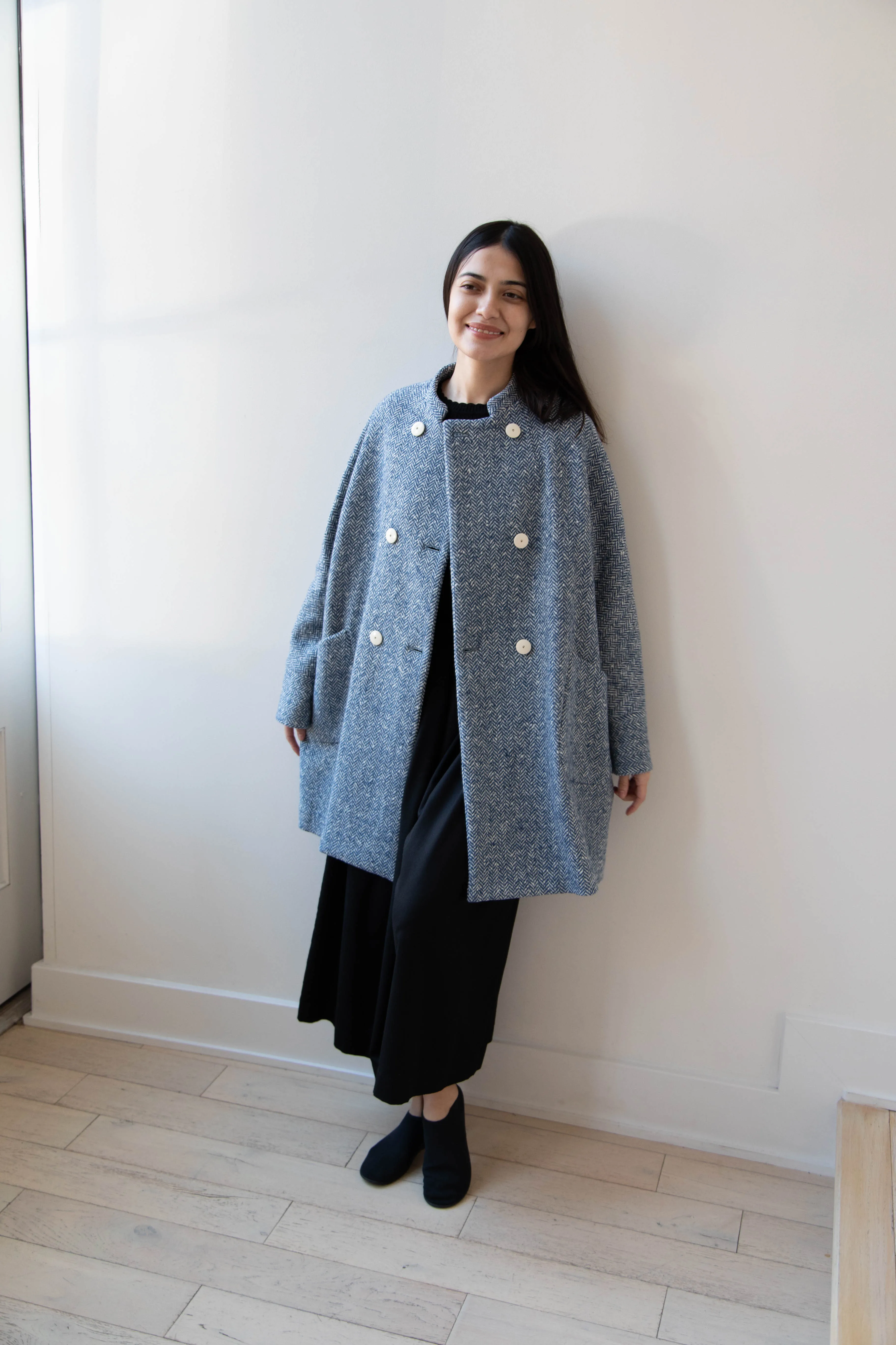 Arts & Science | Balloon Coat in Light Blue Herringbone