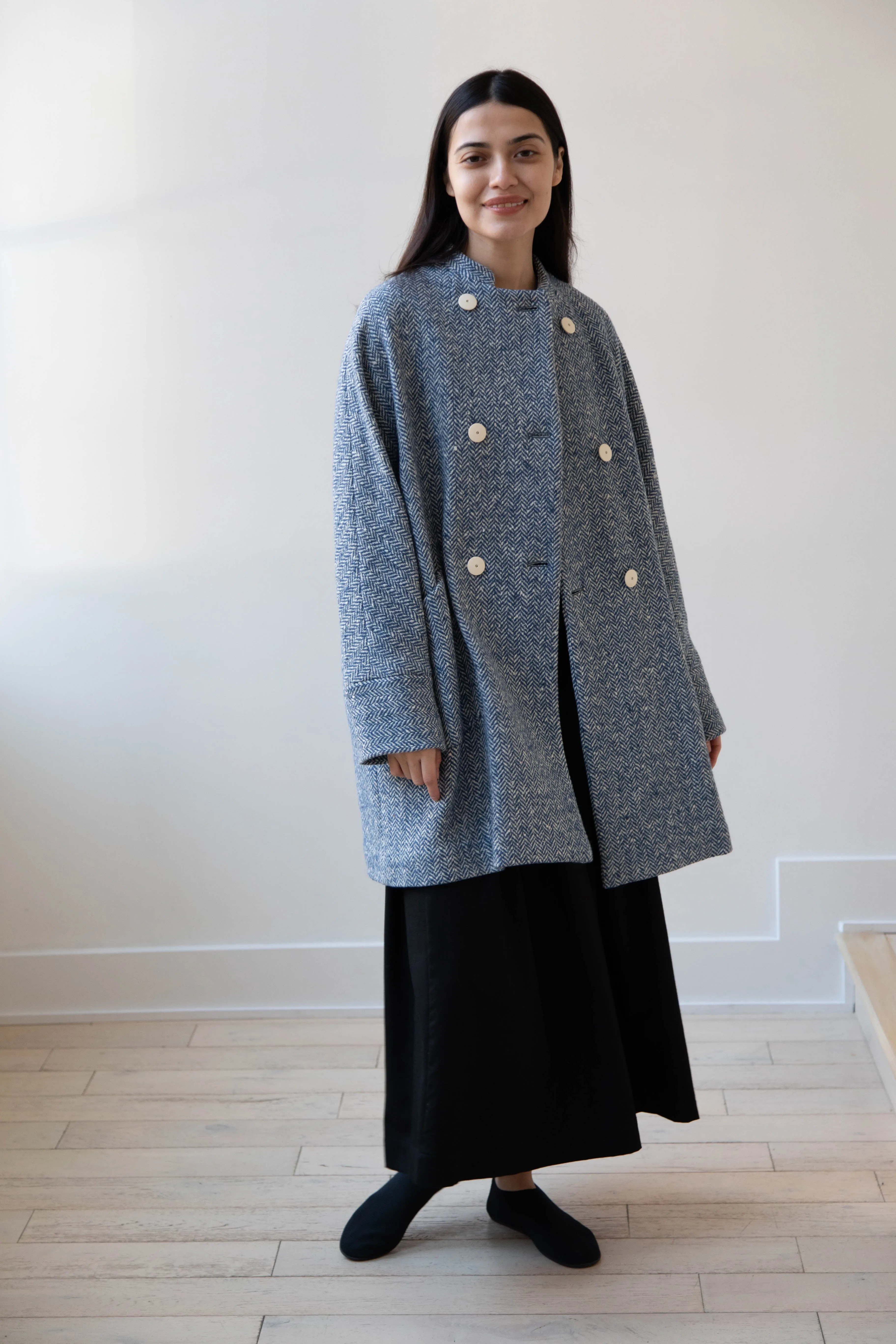 Arts & Science | Balloon Coat in Light Blue Herringbone