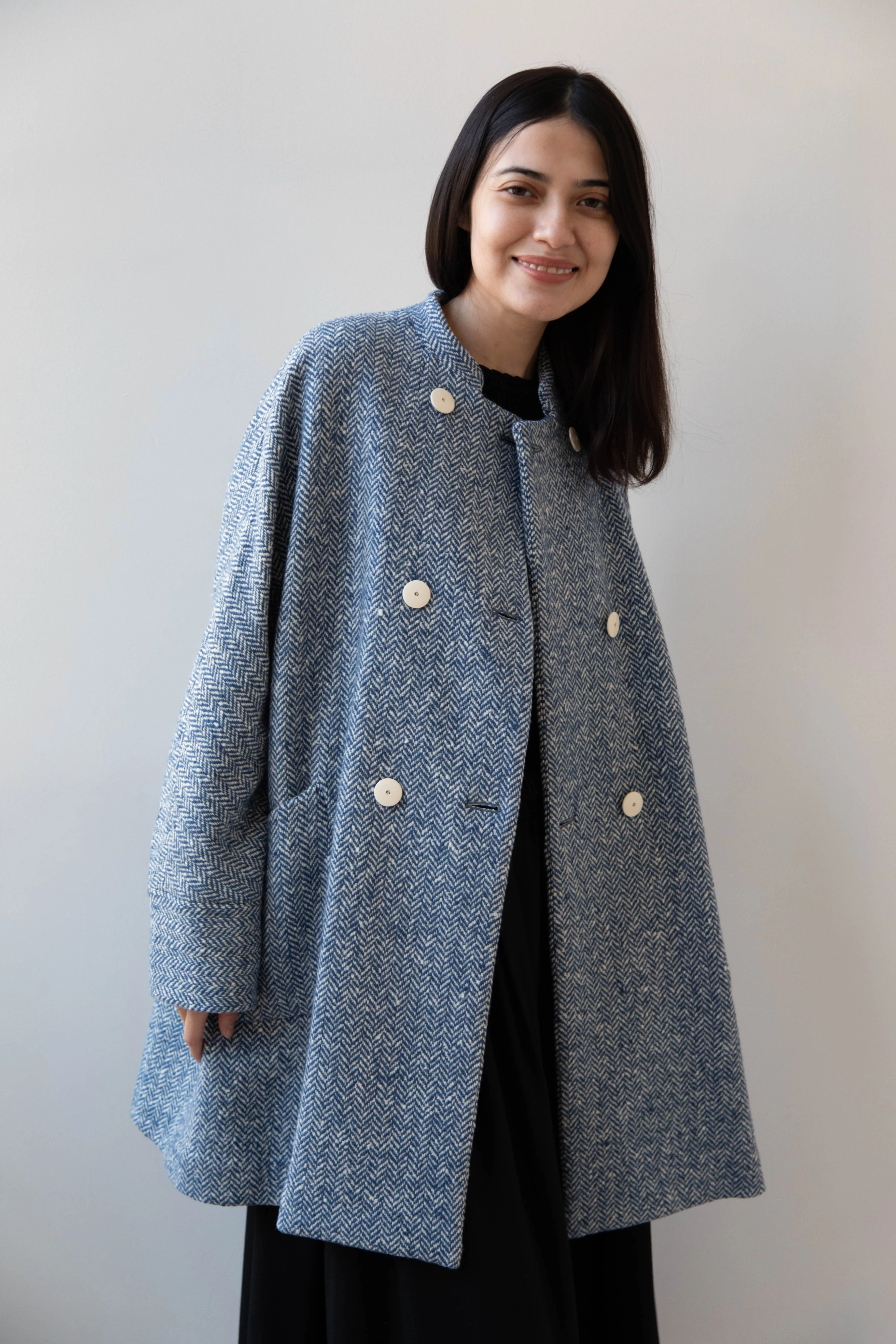 Arts & Science | Balloon Coat in Light Blue Herringbone