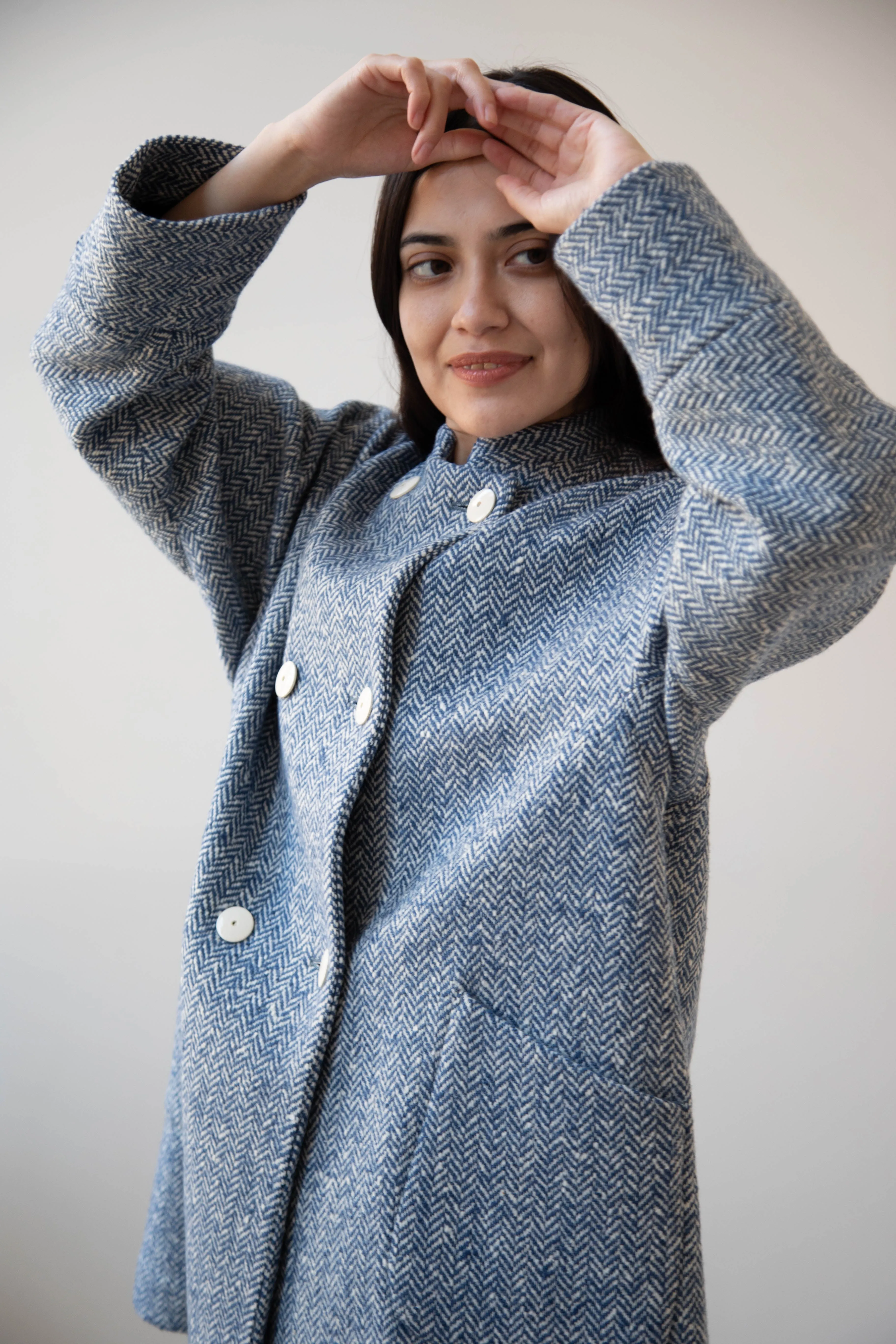 Arts & Science | Balloon Coat in Light Blue Herringbone