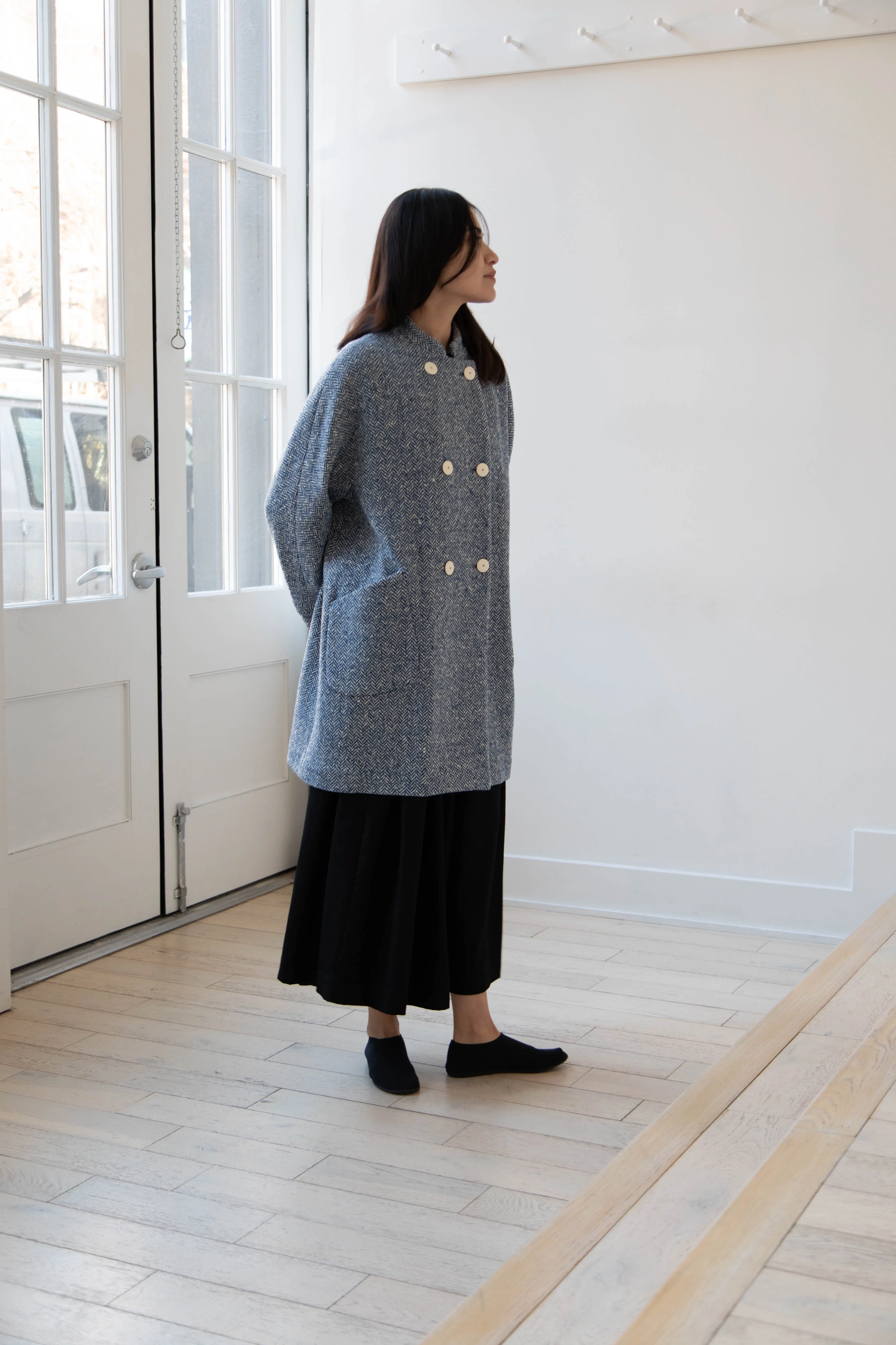 Arts & Science | Balloon Coat in Light Blue Herringbone