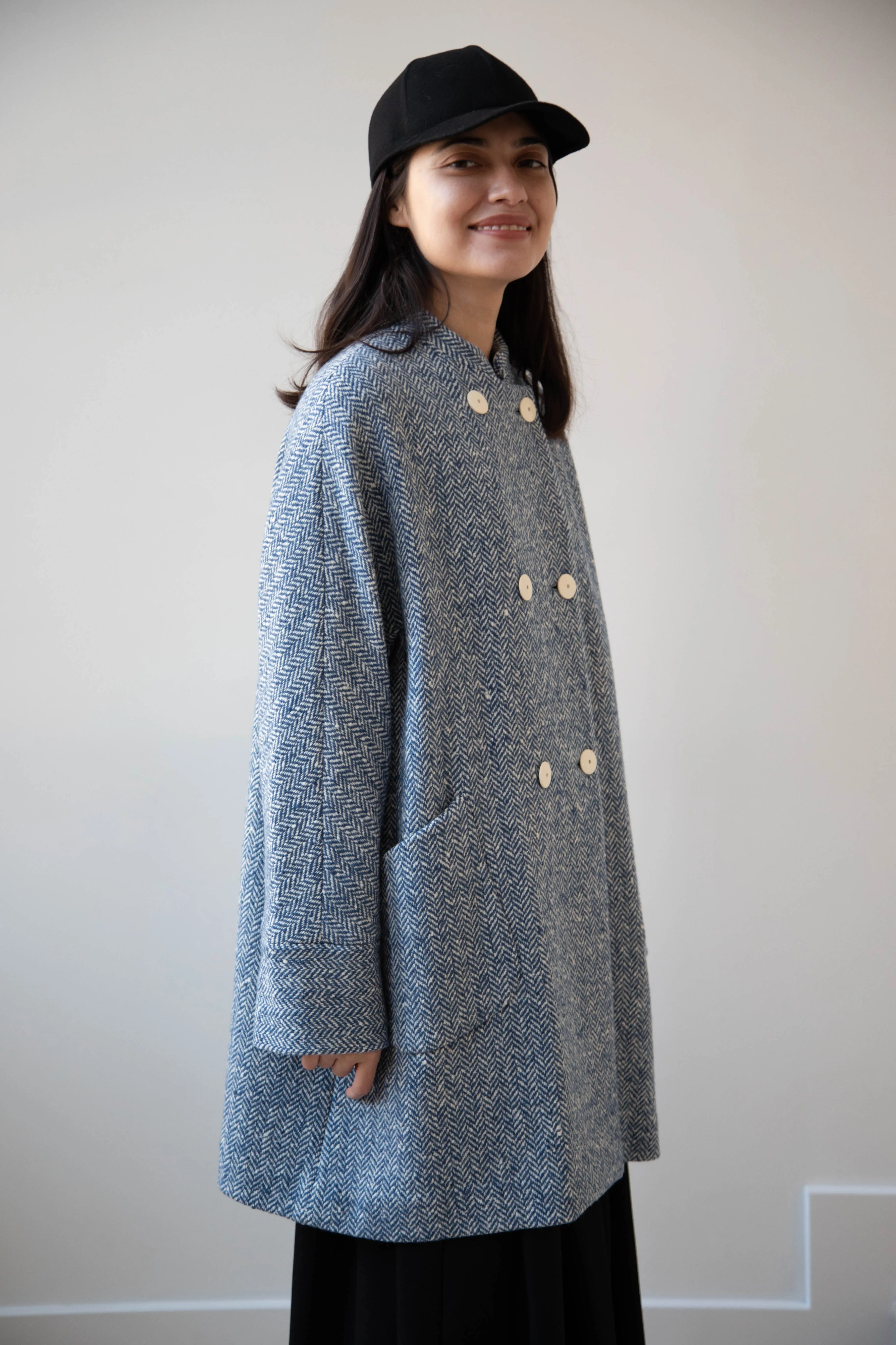 Arts & Science | Balloon Coat in Light Blue Herringbone