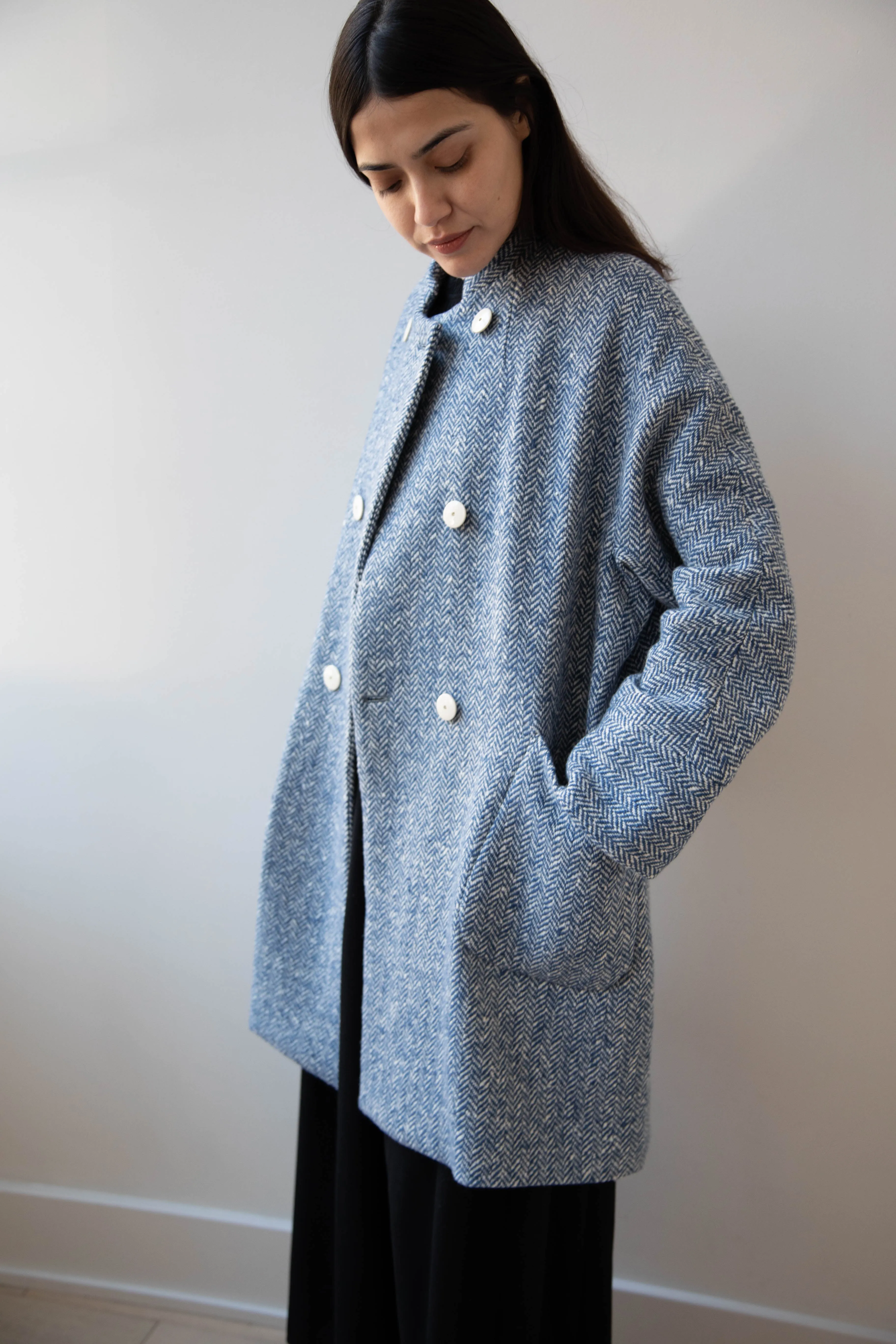 Arts & Science | Balloon Coat in Light Blue Herringbone