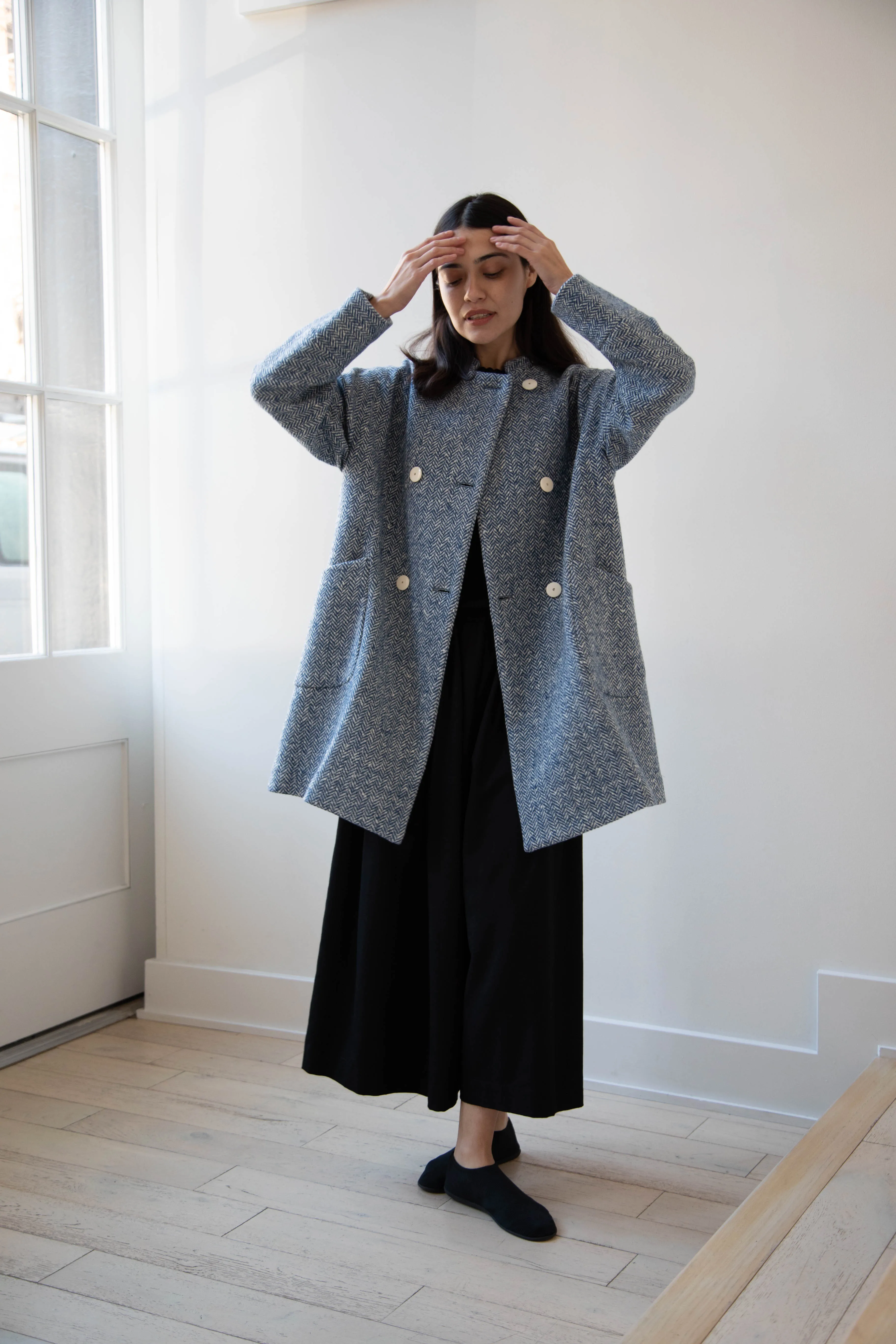 Arts & Science | Balloon Coat in Light Blue Herringbone