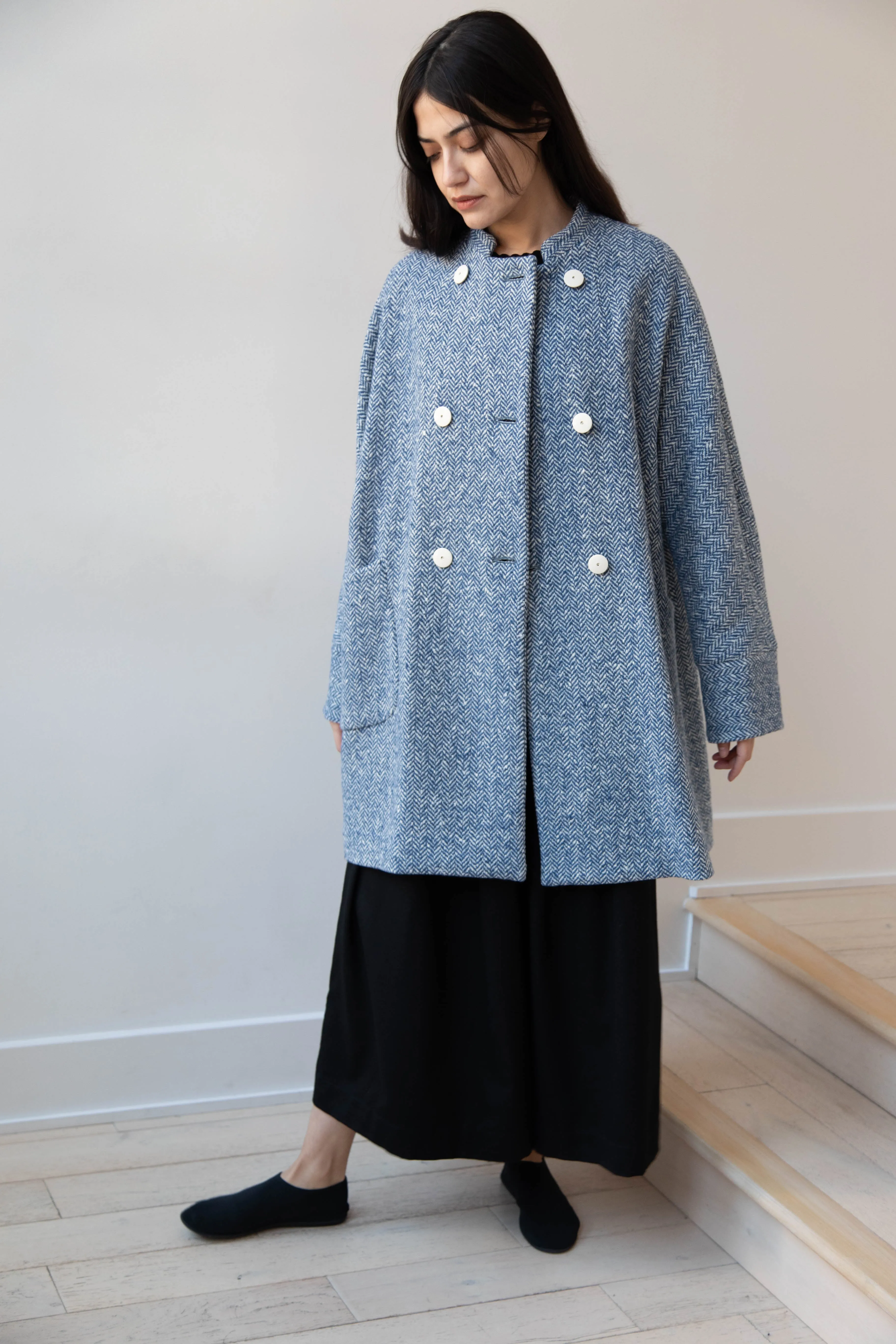Arts & Science | Balloon Coat in Light Blue Herringbone