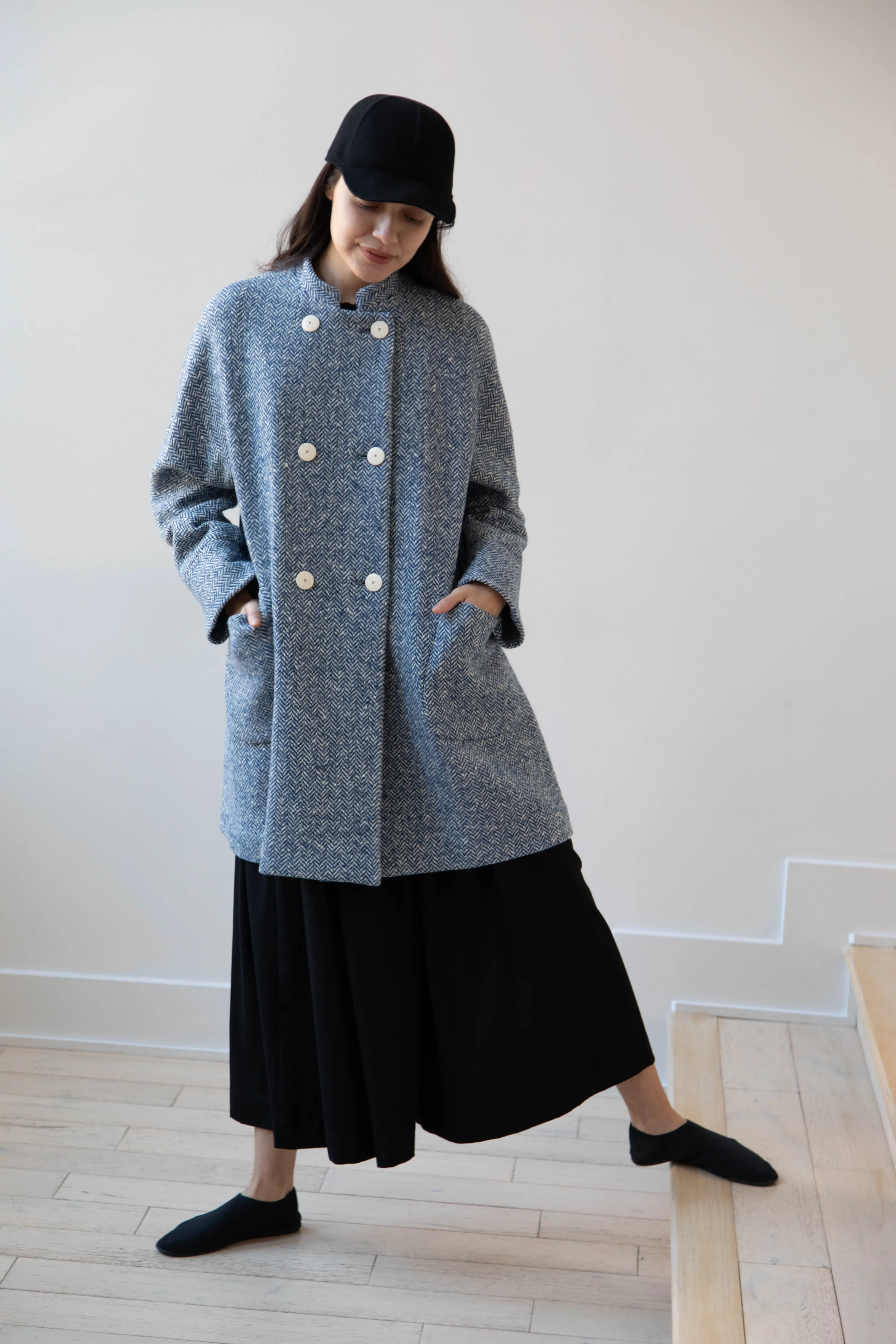 Arts & Science | Balloon Coat in Light Blue Herringbone
