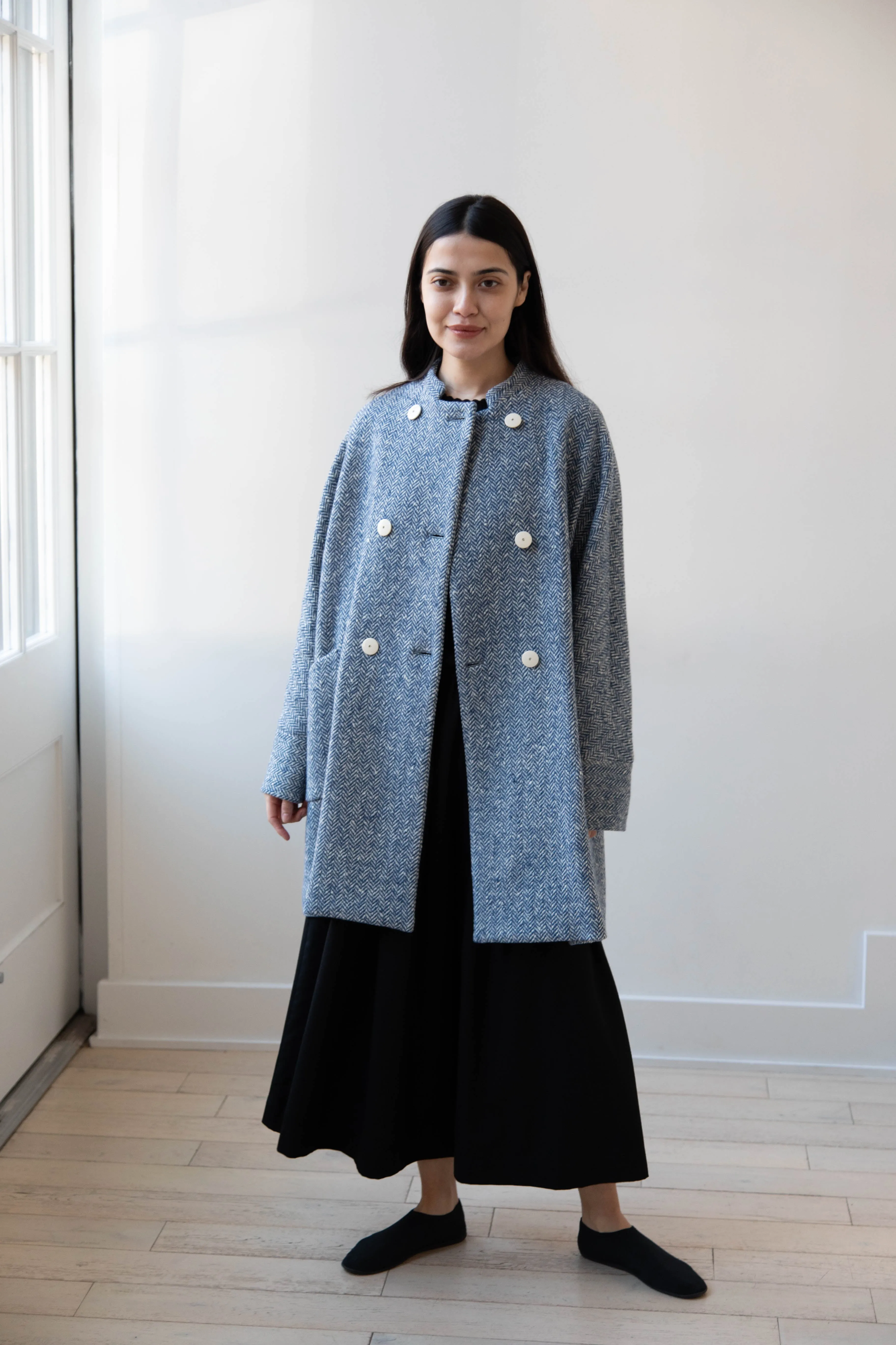 Arts & Science | Balloon Coat in Light Blue Herringbone