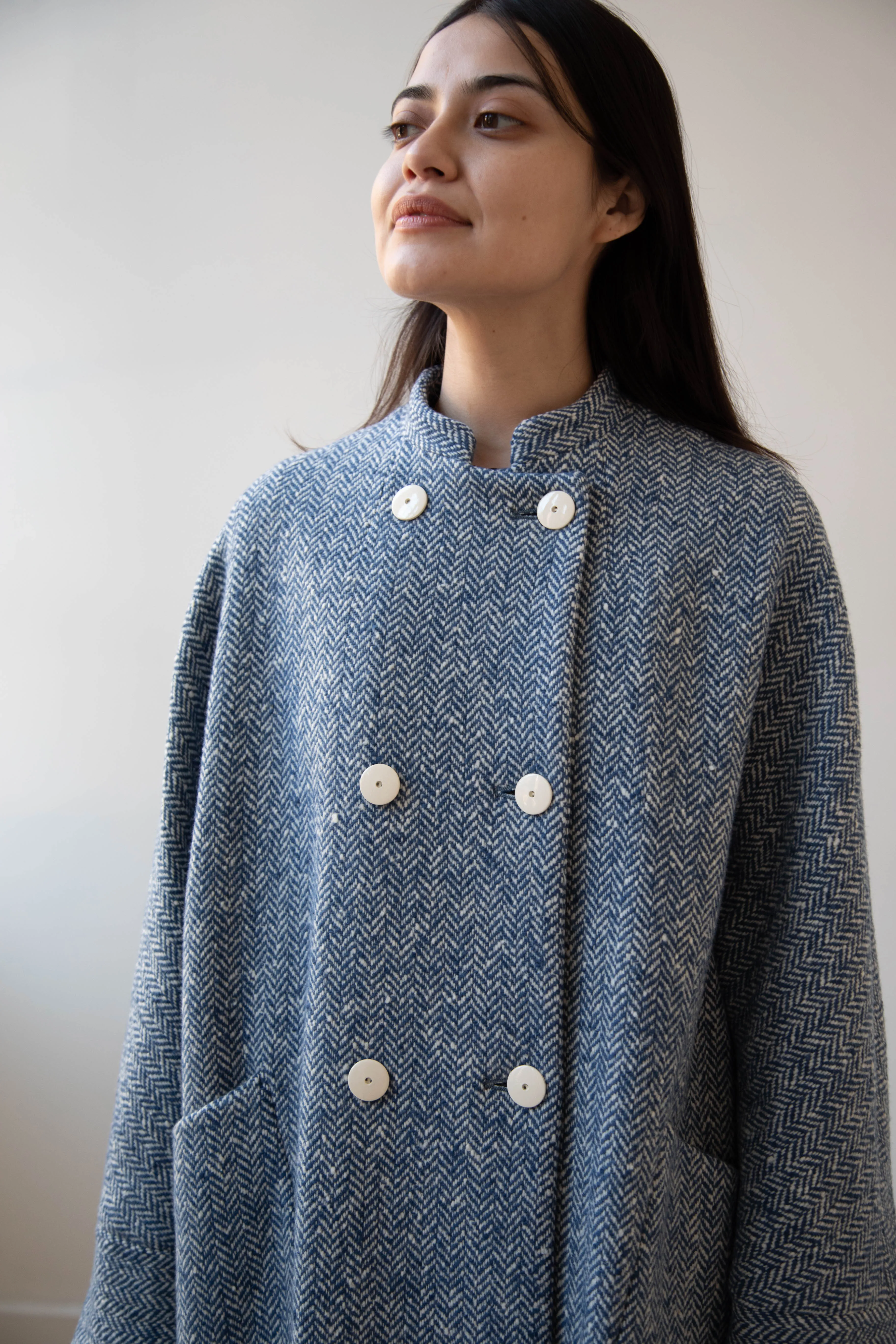 Arts & Science | Balloon Coat in Light Blue Herringbone