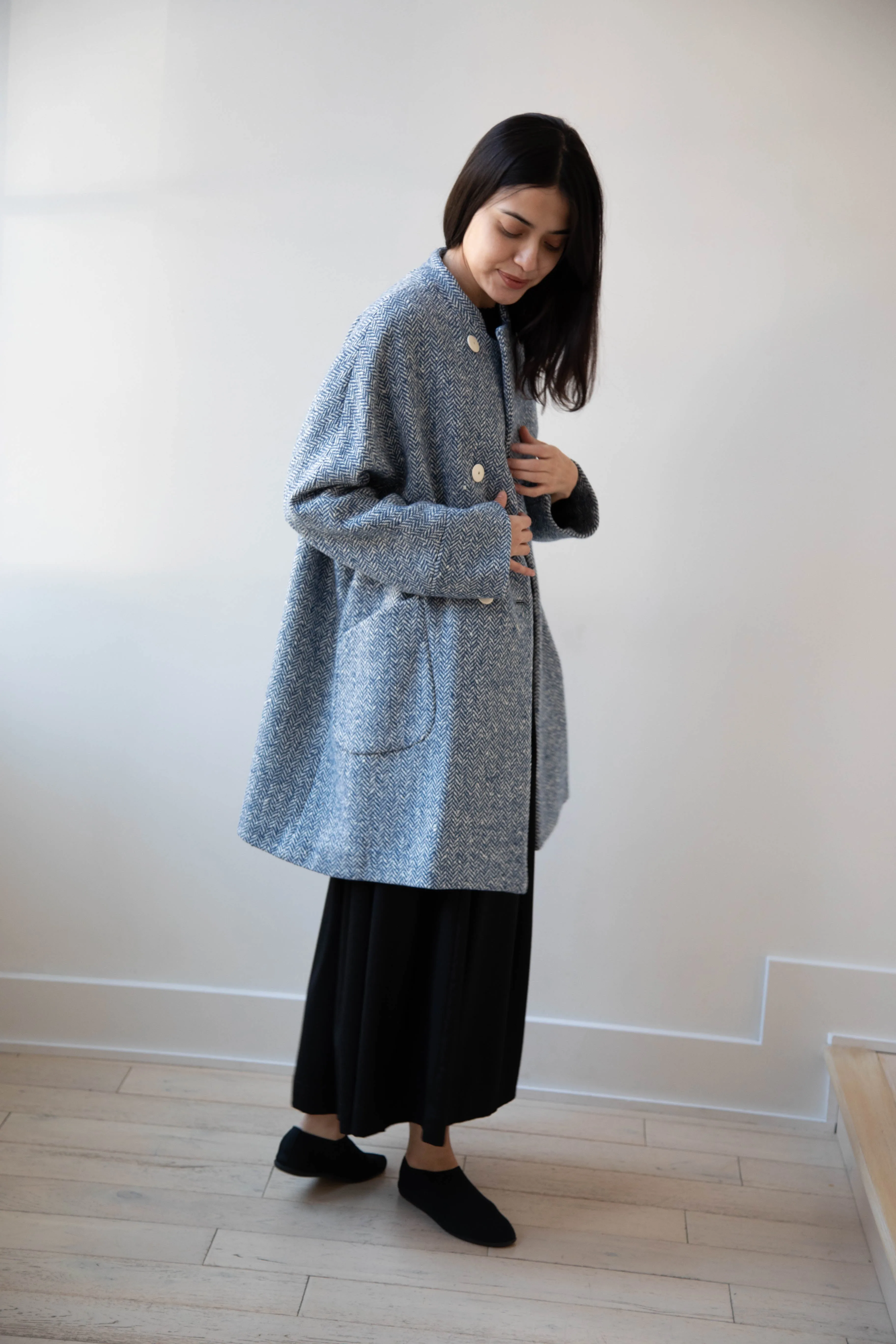Arts & Science | Balloon Coat in Light Blue Herringbone