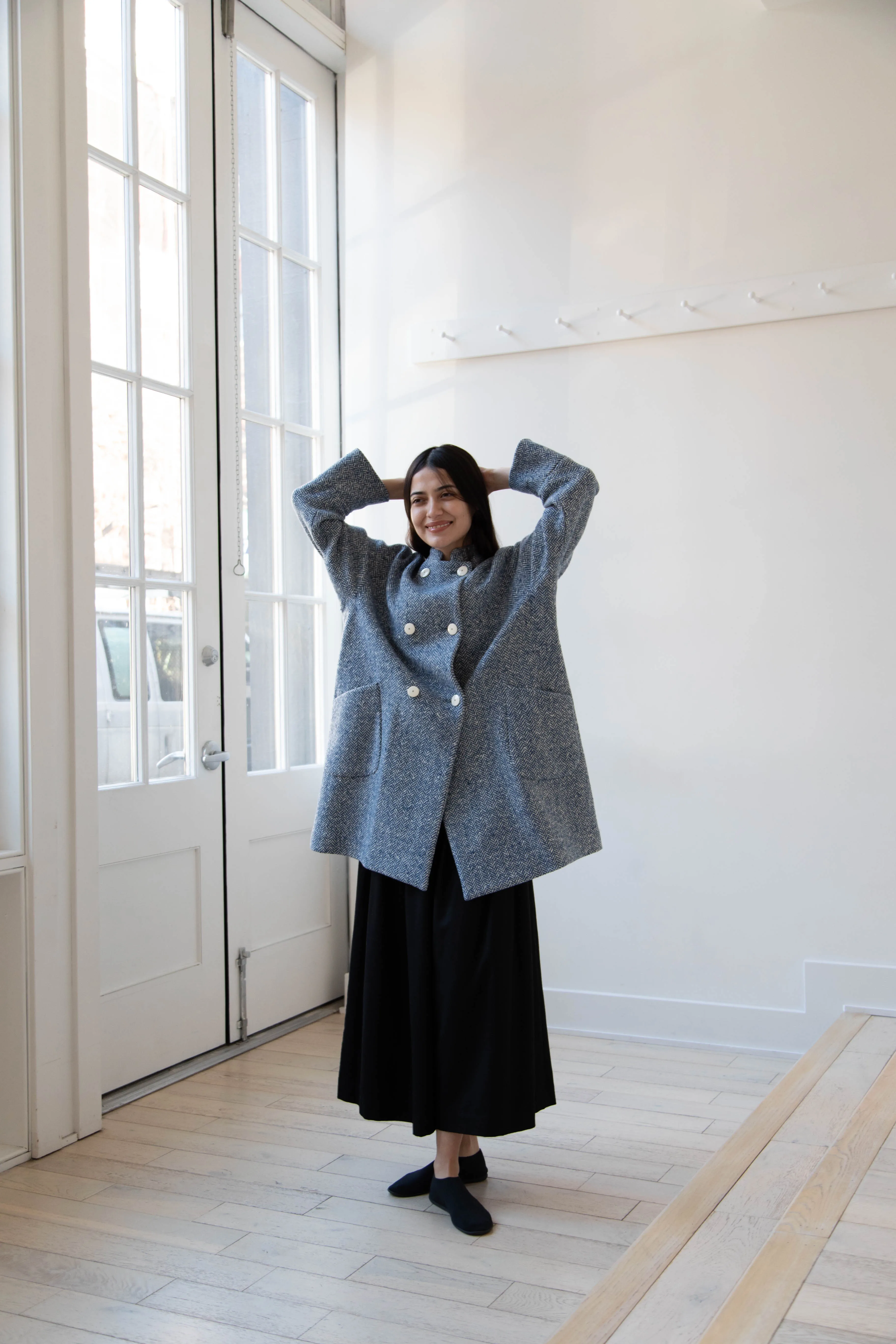 Arts & Science | Balloon Coat in Light Blue Herringbone
