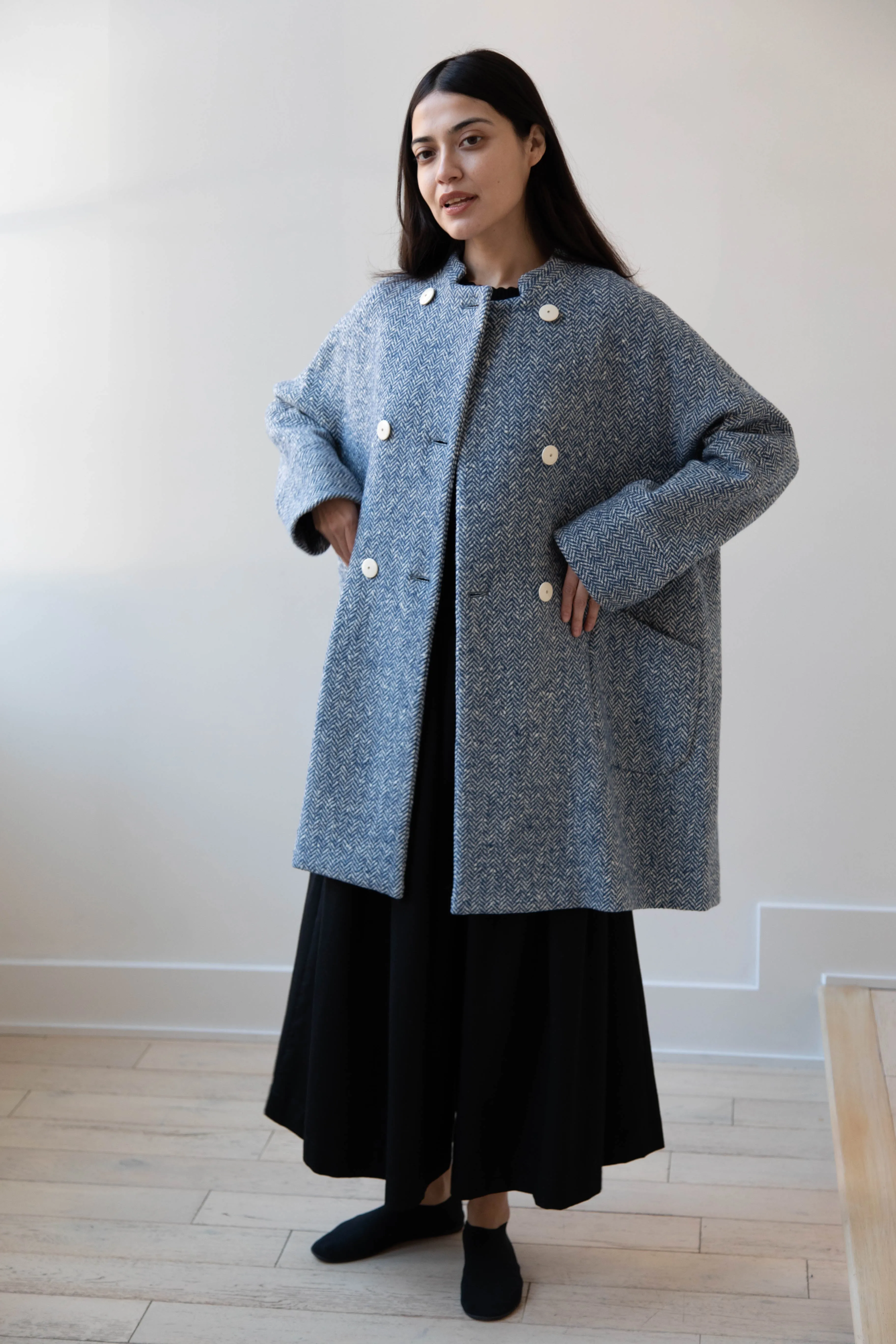 Arts & Science | Balloon Coat in Light Blue Herringbone