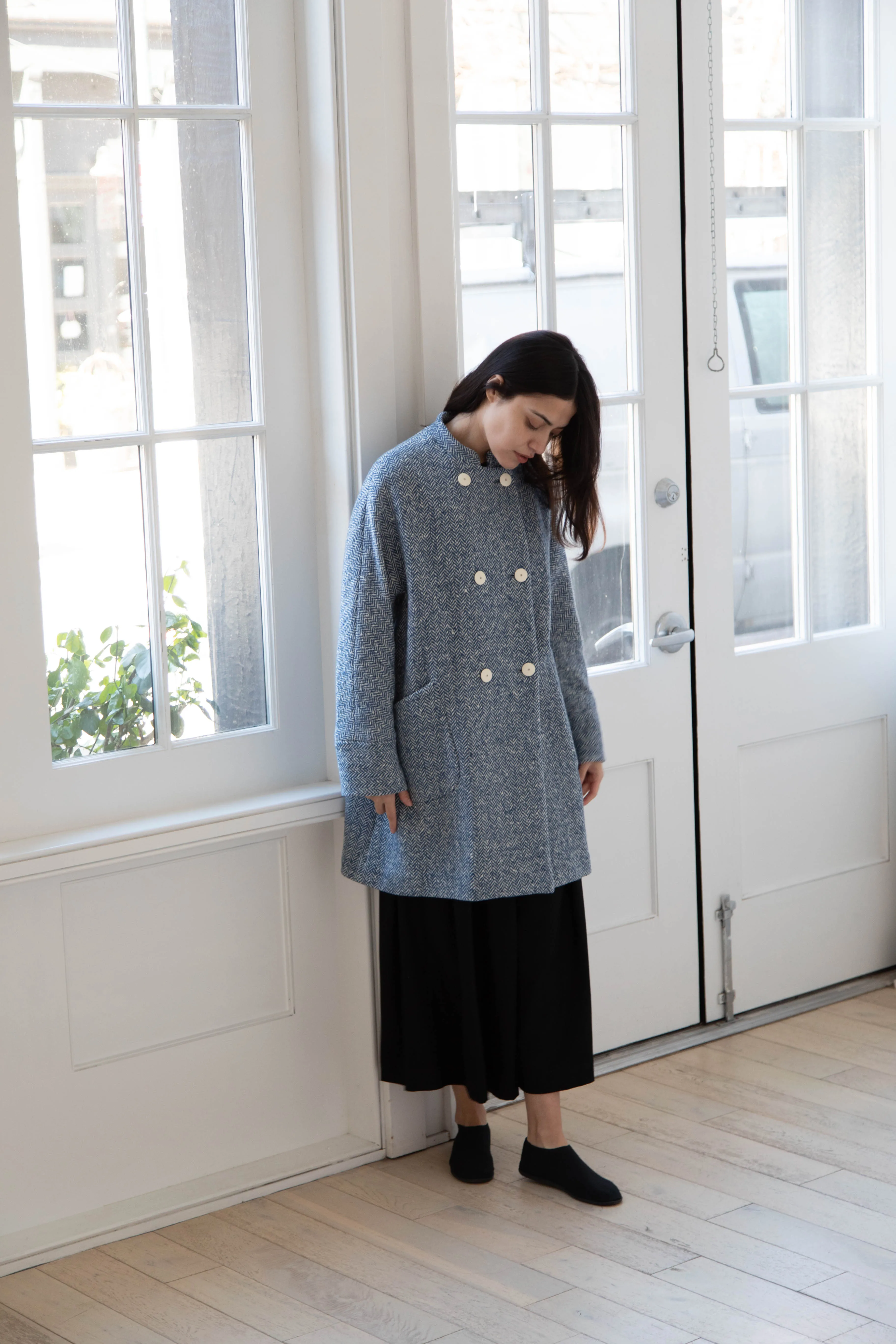 Arts & Science | Balloon Coat in Light Blue Herringbone