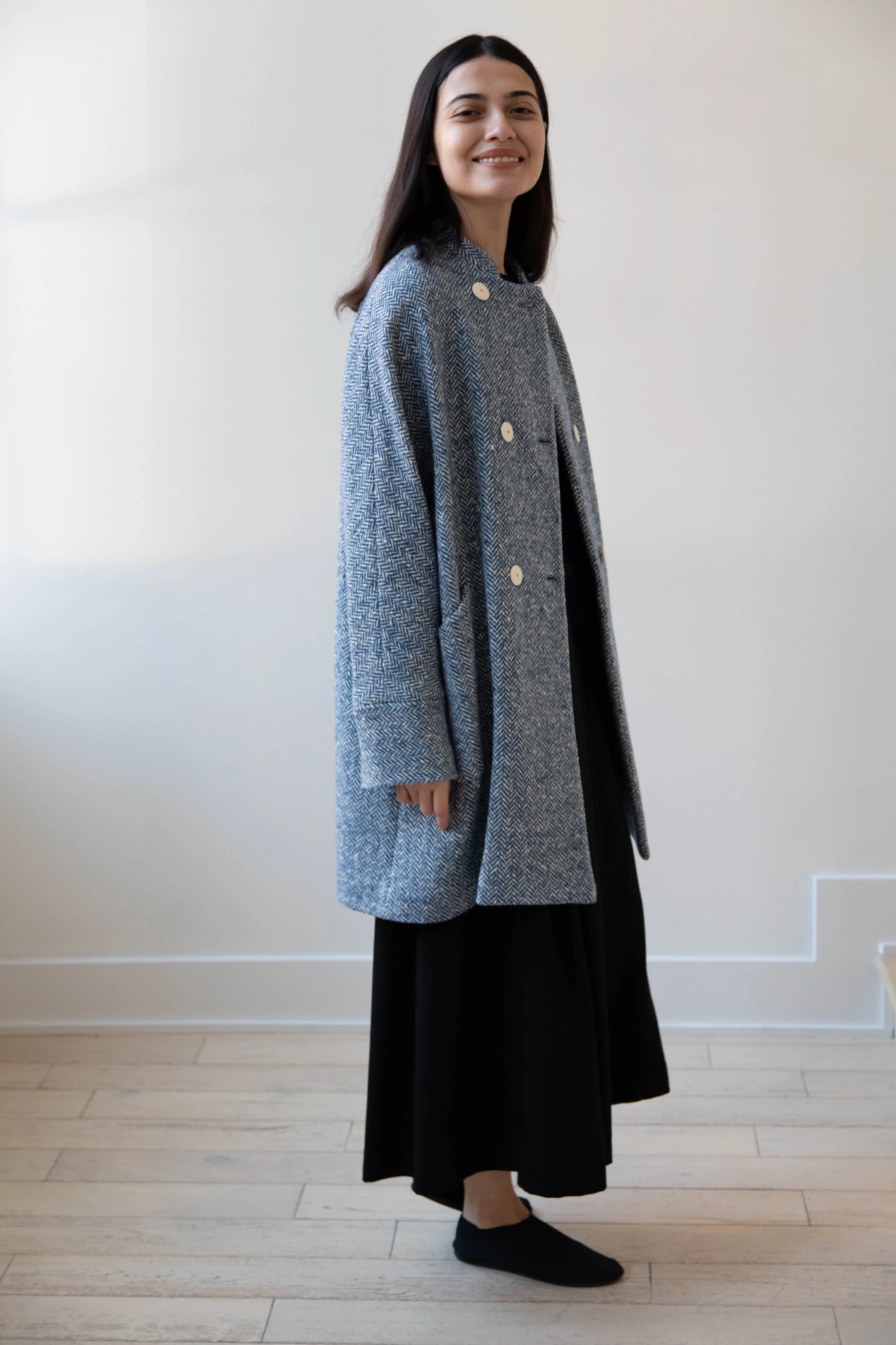 Arts & Science | Balloon Coat in Light Blue Herringbone