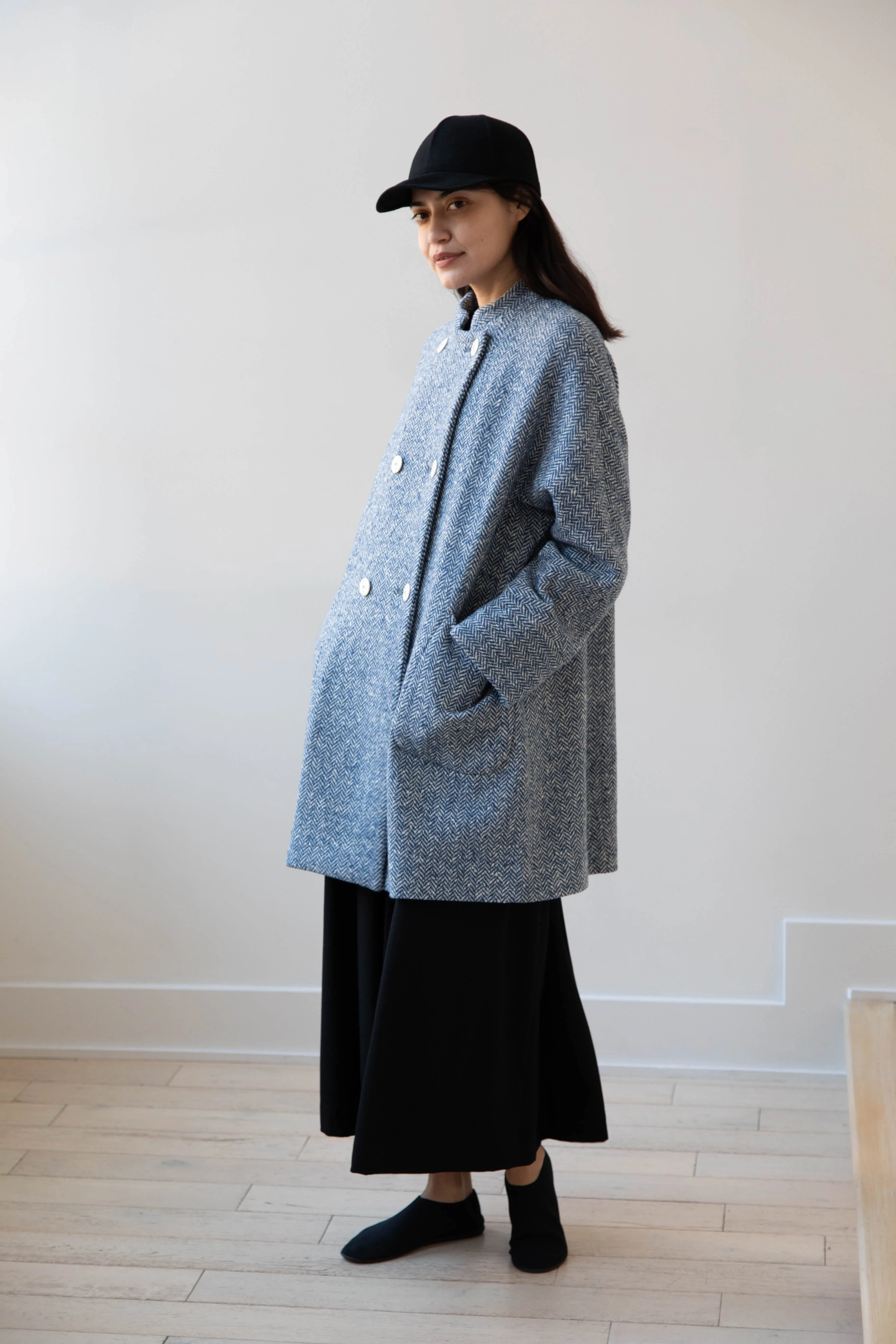 Arts & Science | Balloon Coat in Light Blue Herringbone