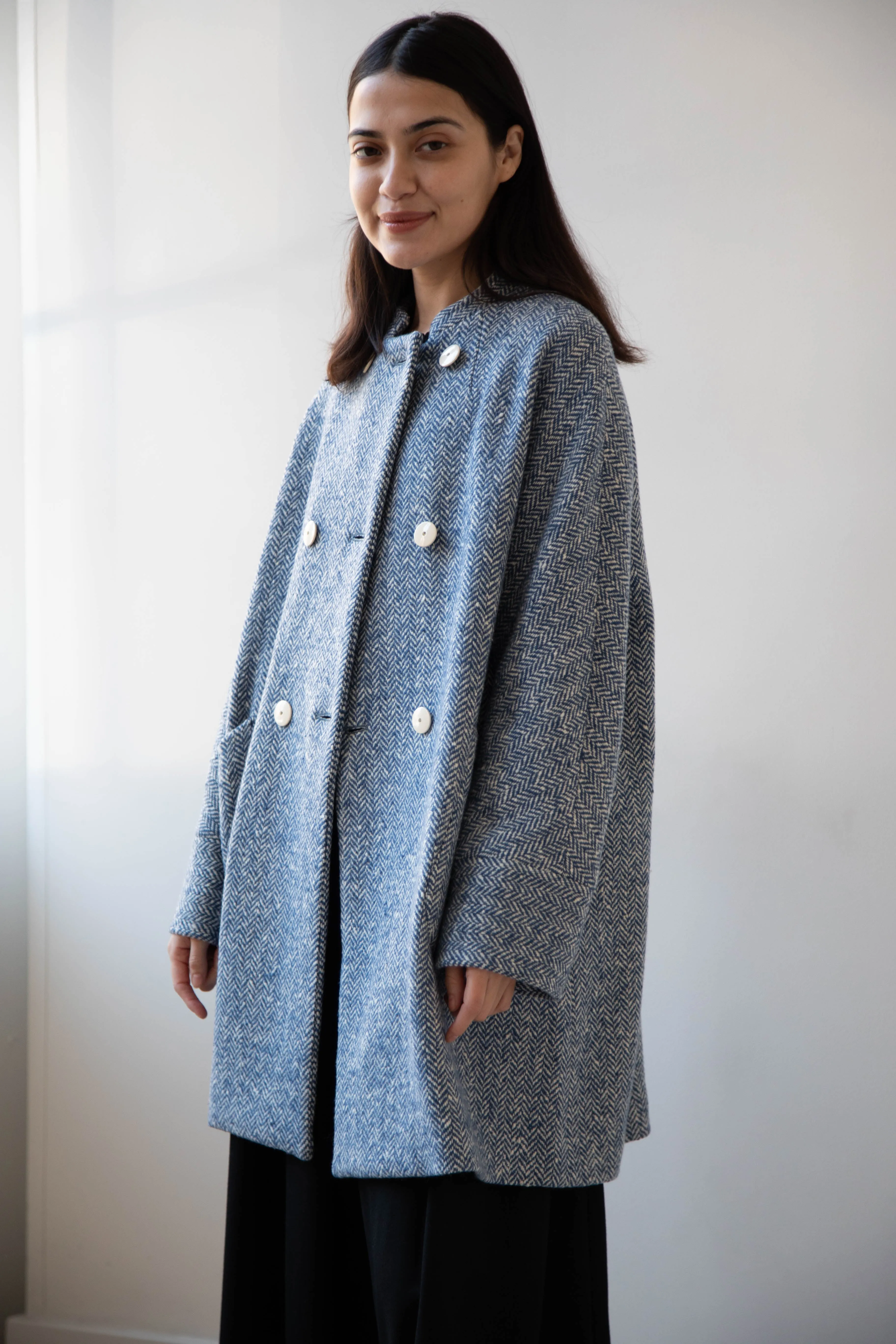 Arts & Science | Balloon Coat in Light Blue Herringbone