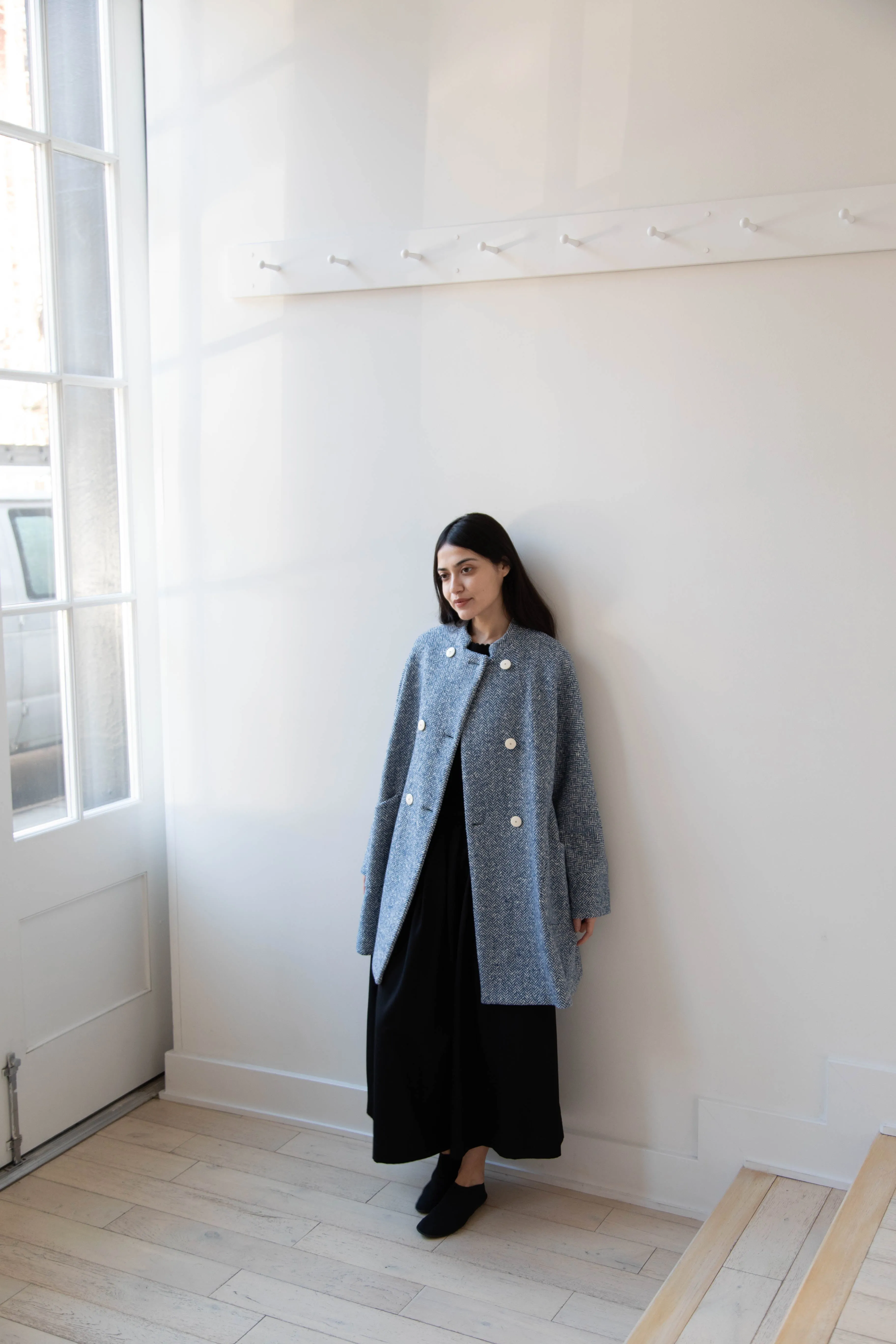 Arts & Science | Balloon Coat in Light Blue Herringbone