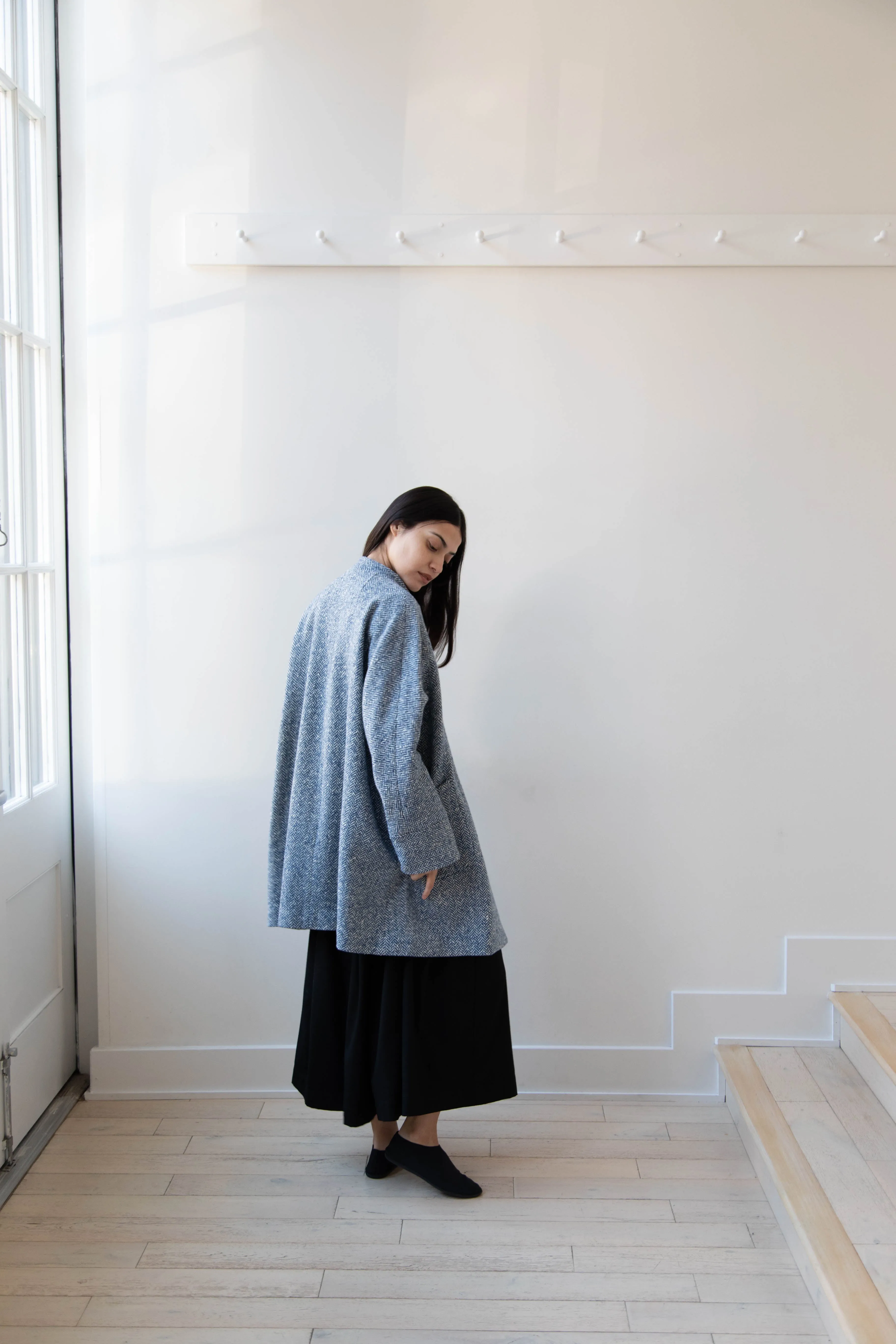 Arts & Science | Balloon Coat in Light Blue Herringbone