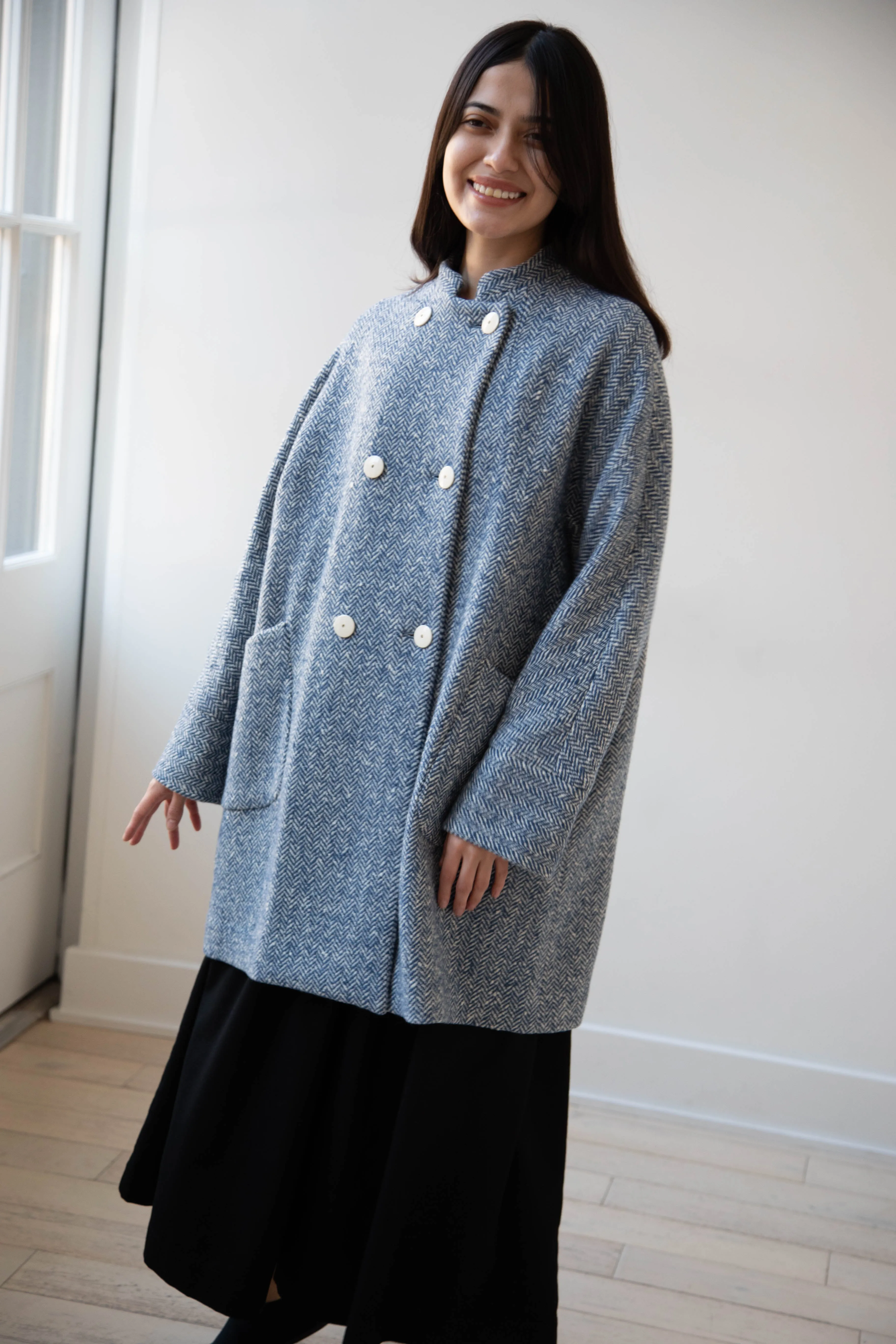 Arts & Science | Balloon Coat in Light Blue Herringbone