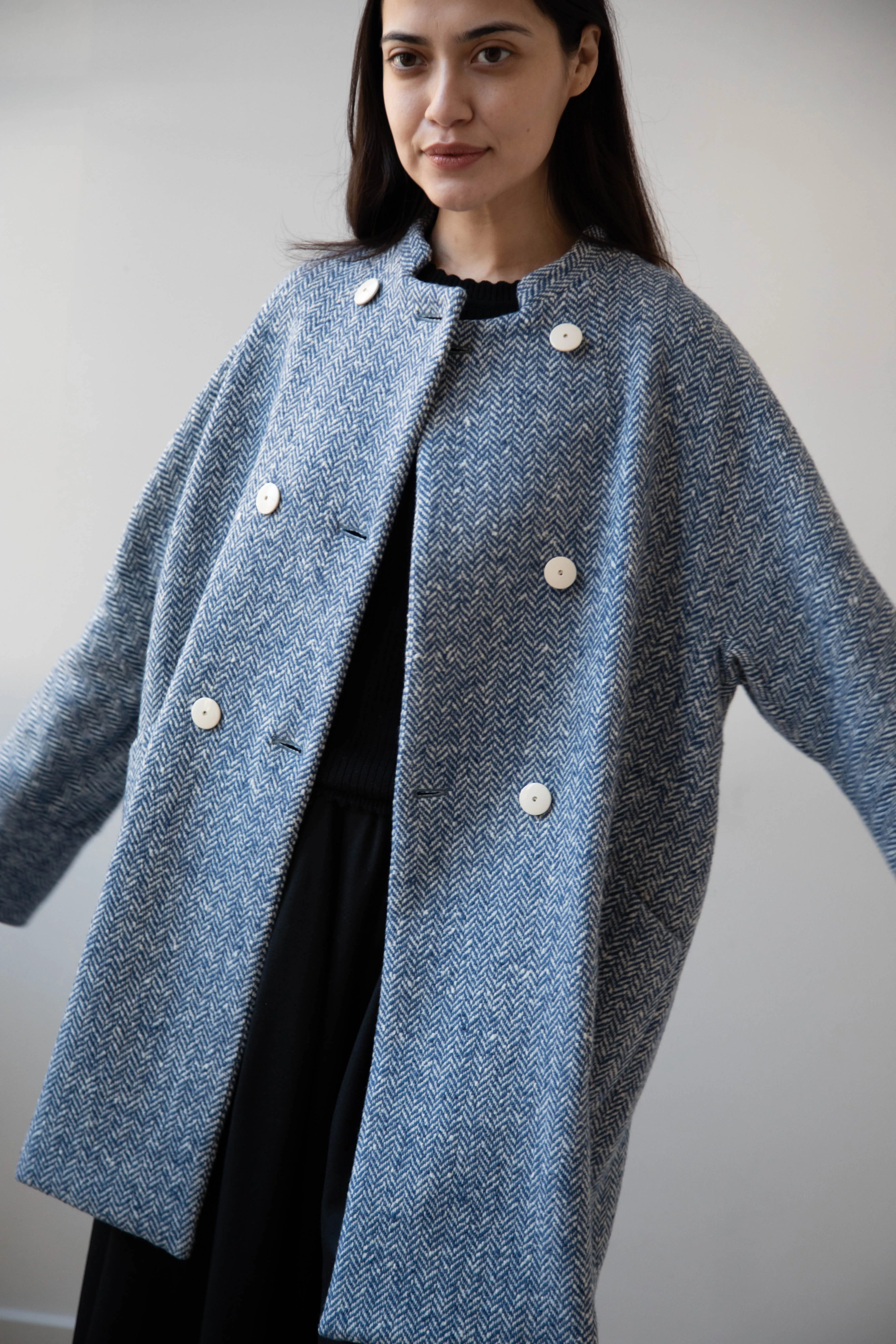 Arts & Science | Balloon Coat in Light Blue Herringbone