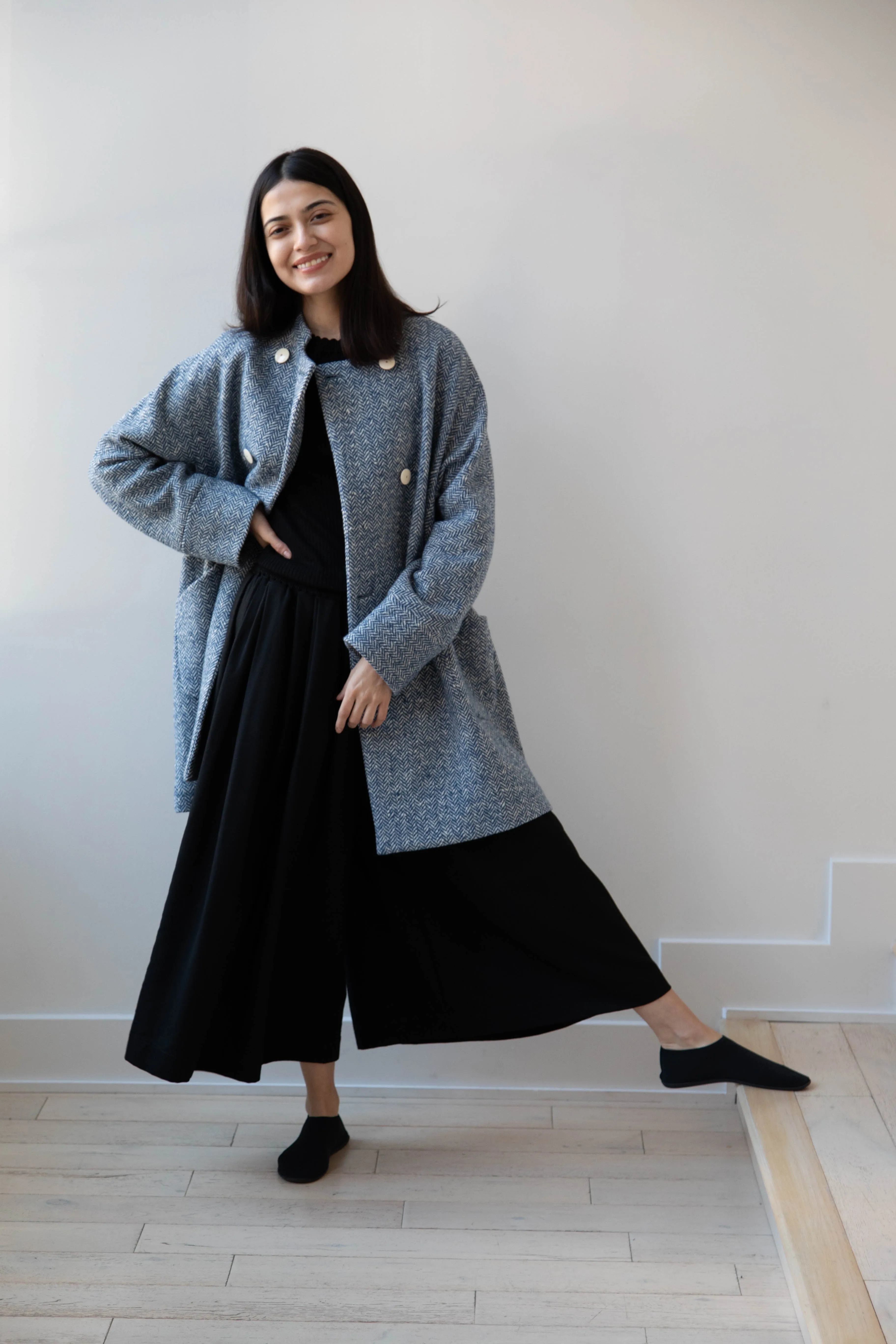 Arts & Science | Balloon Coat in Light Blue Herringbone