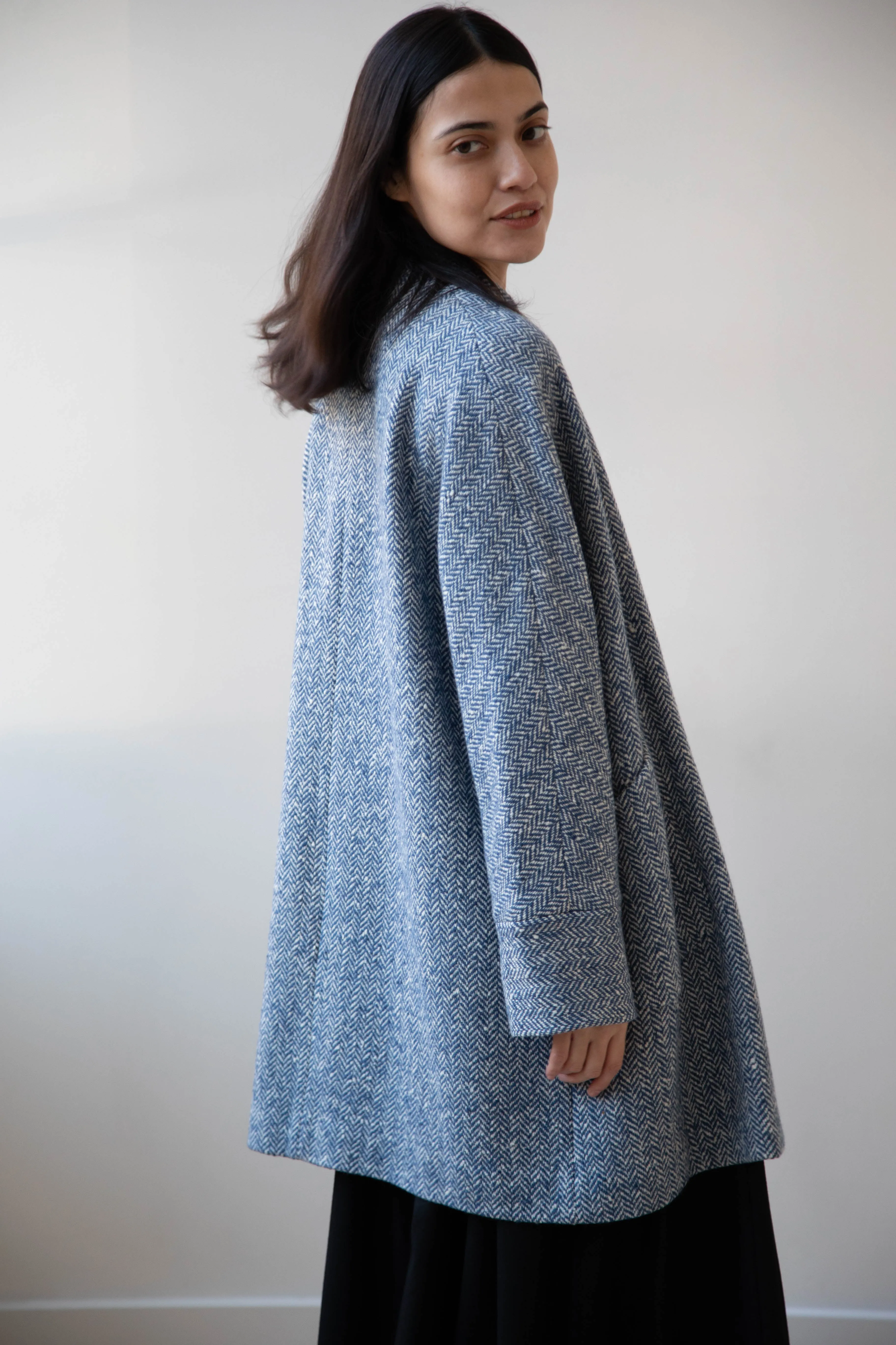 Arts & Science | Balloon Coat in Light Blue Herringbone