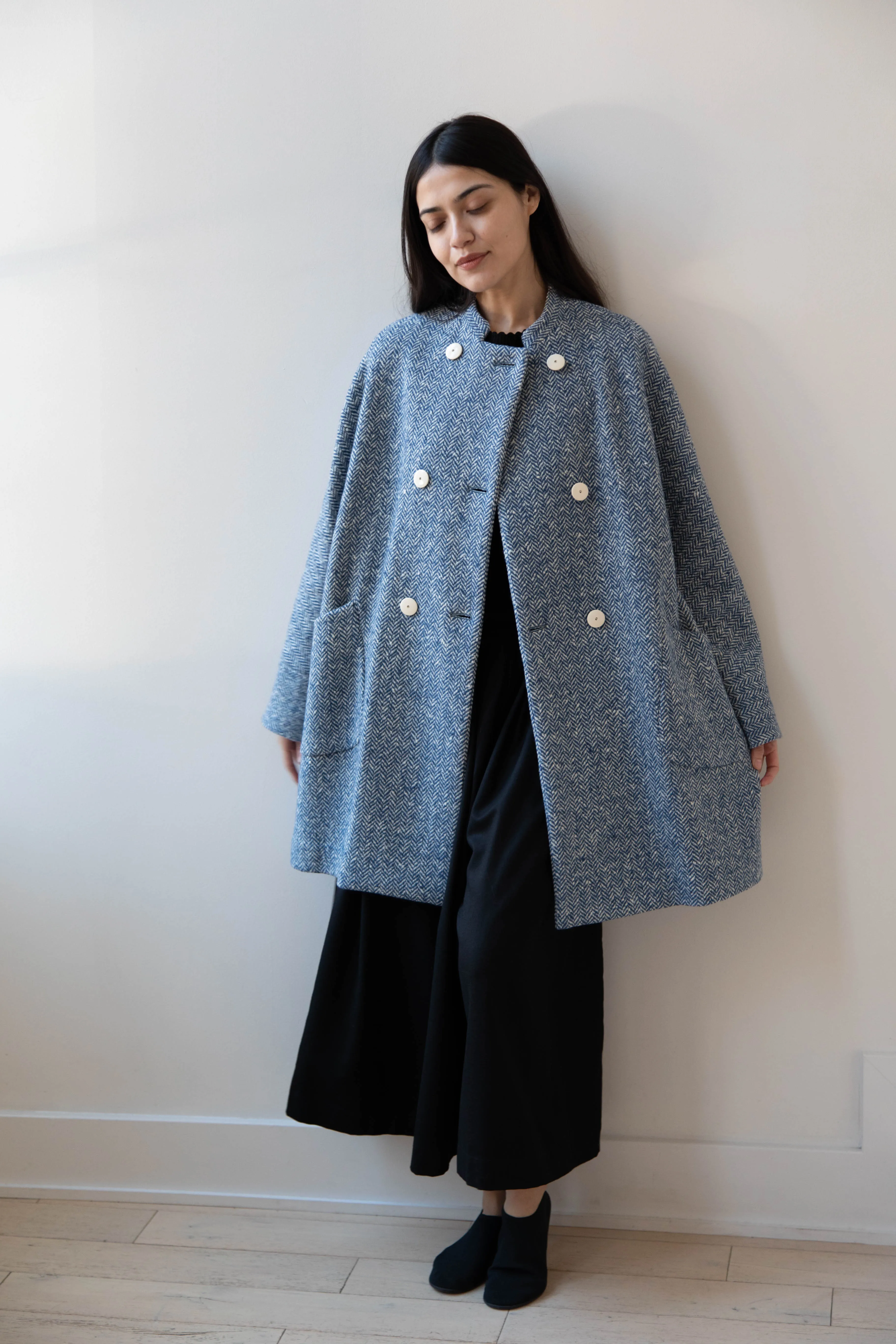 Arts & Science | Balloon Coat in Light Blue Herringbone