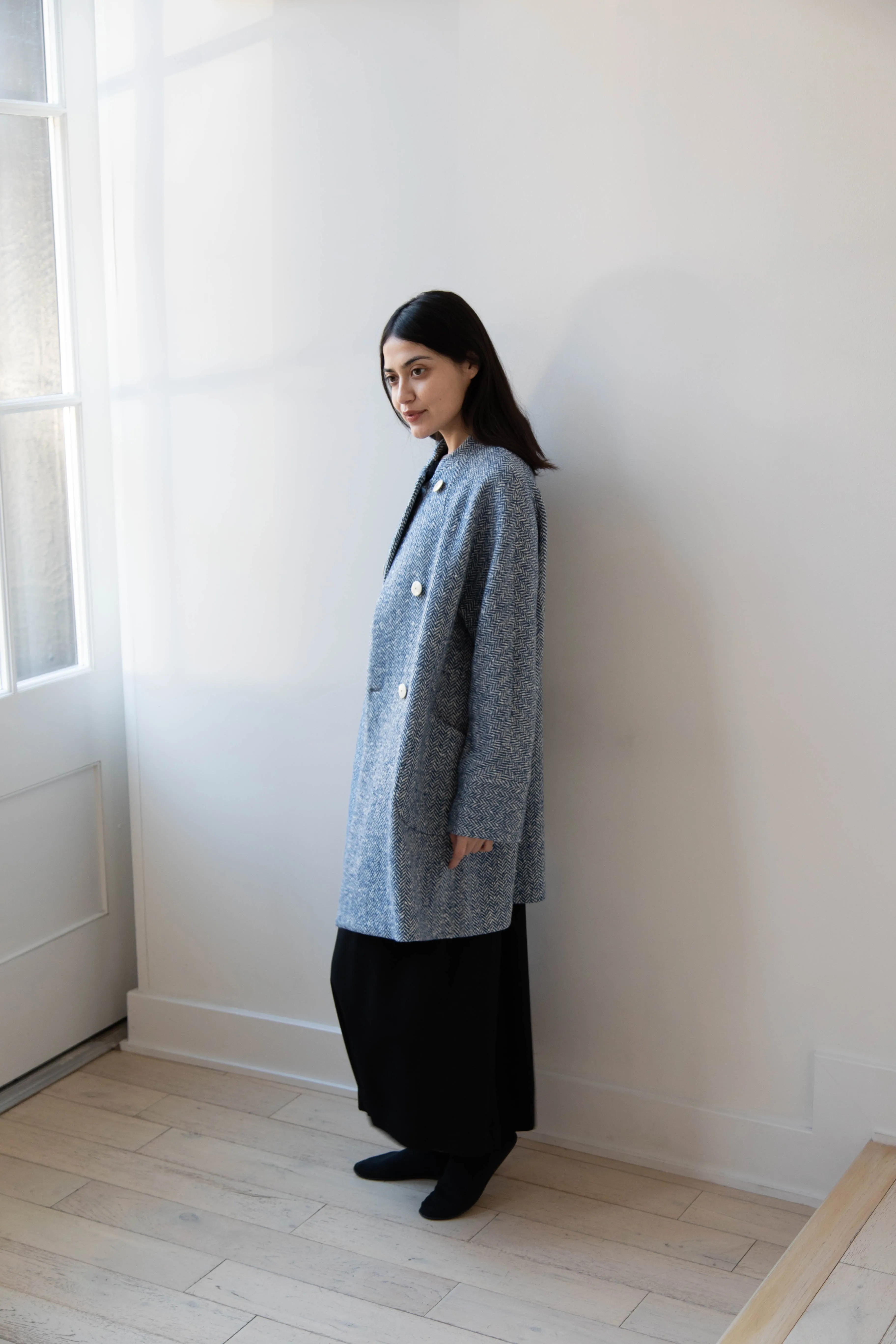 Arts & Science | Balloon Coat in Light Blue Herringbone