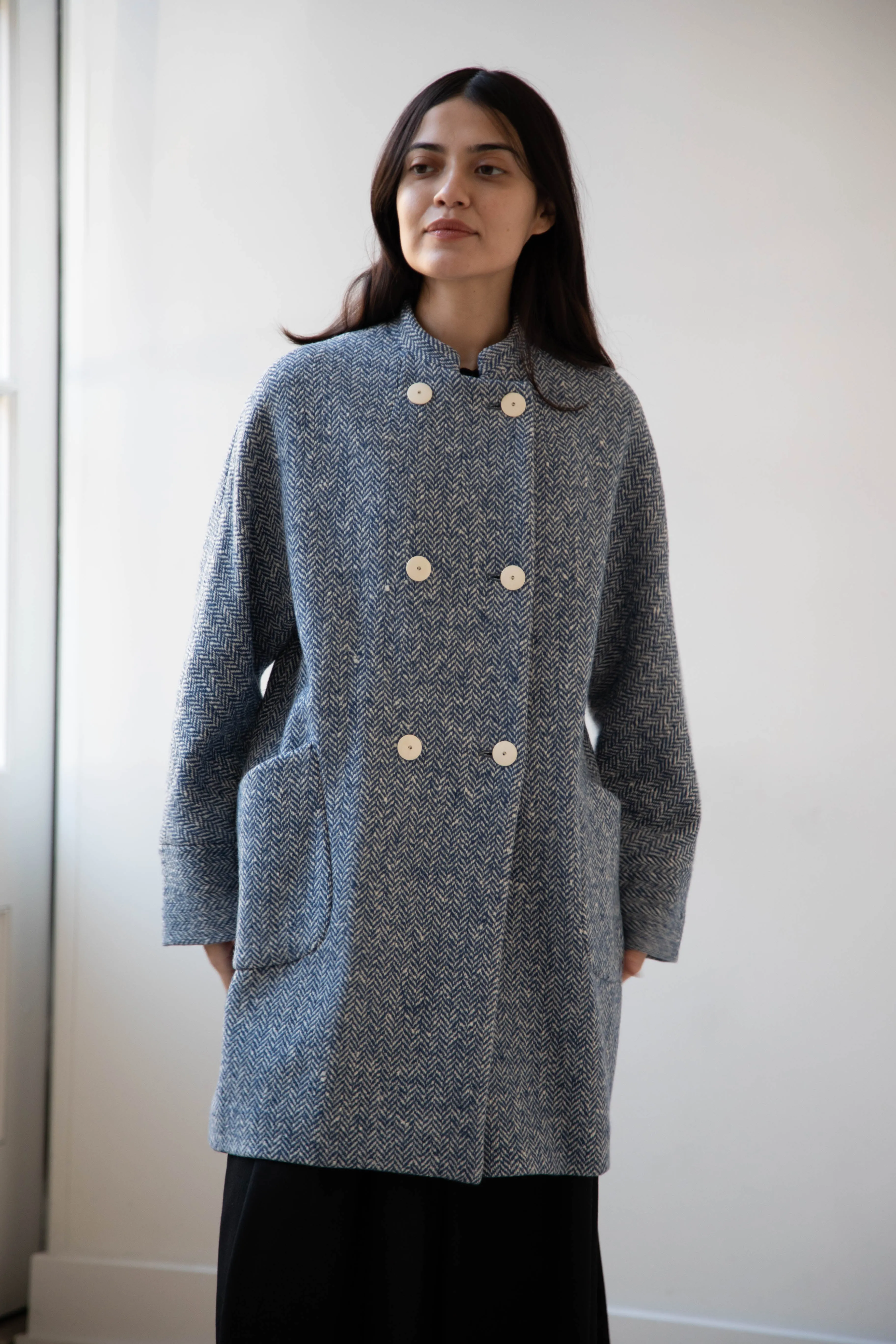 Arts & Science | Balloon Coat in Light Blue Herringbone